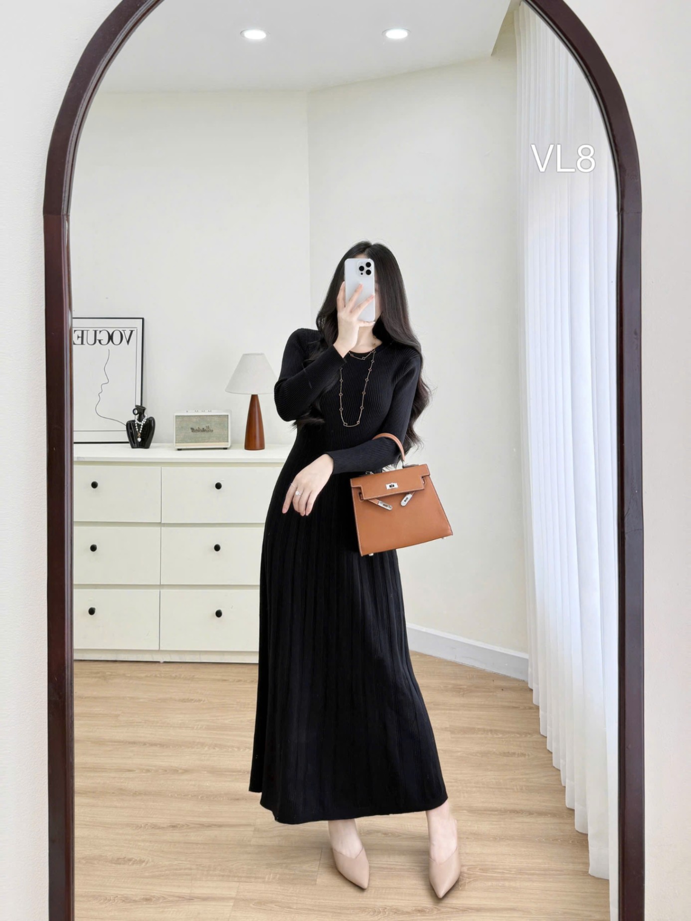 VL8 Váy len xòe ly cổ tròn