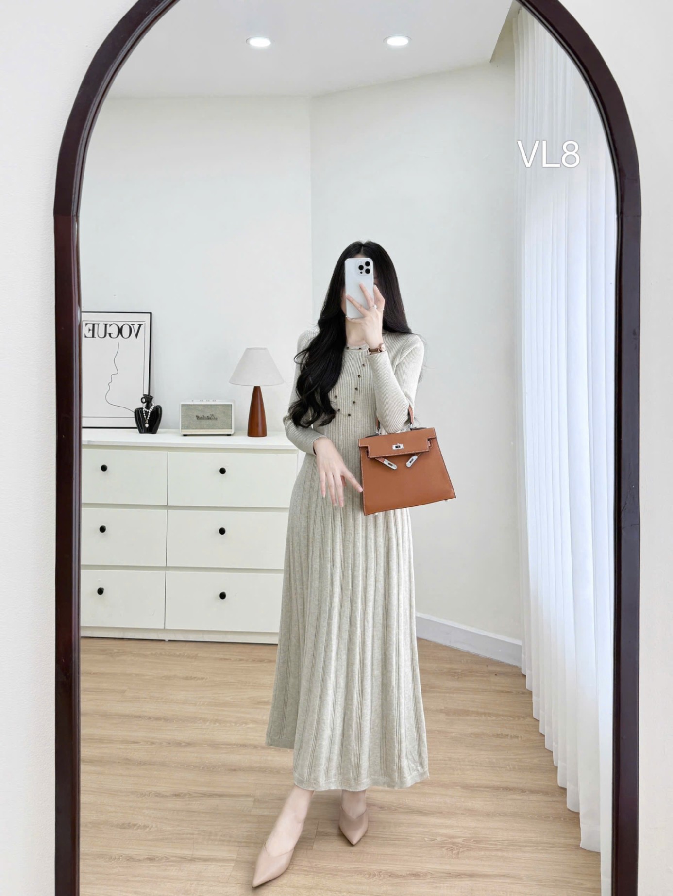 VL8 Váy len xòe ly cổ tròn