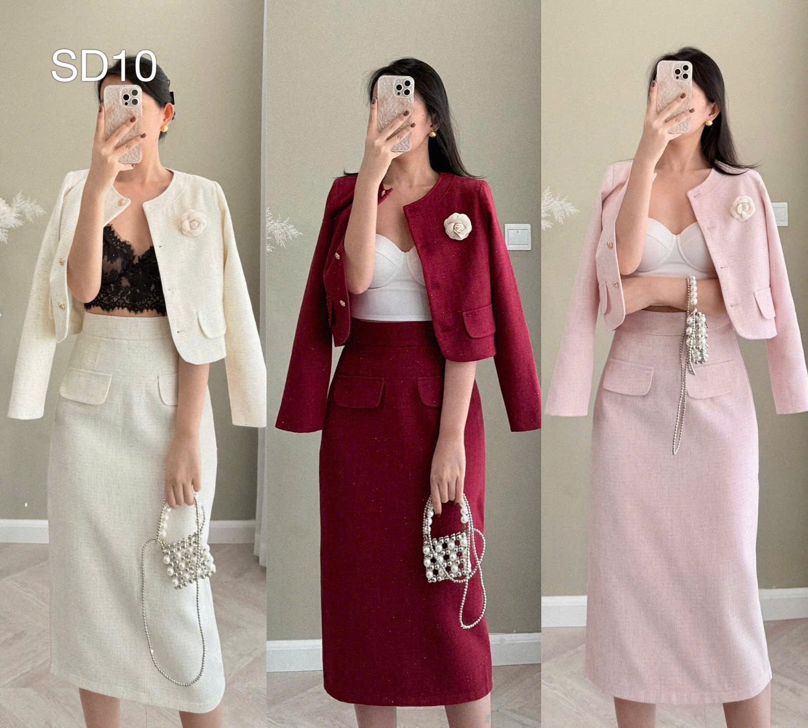 SD10 Sét dạ hoa trà cổ tròn