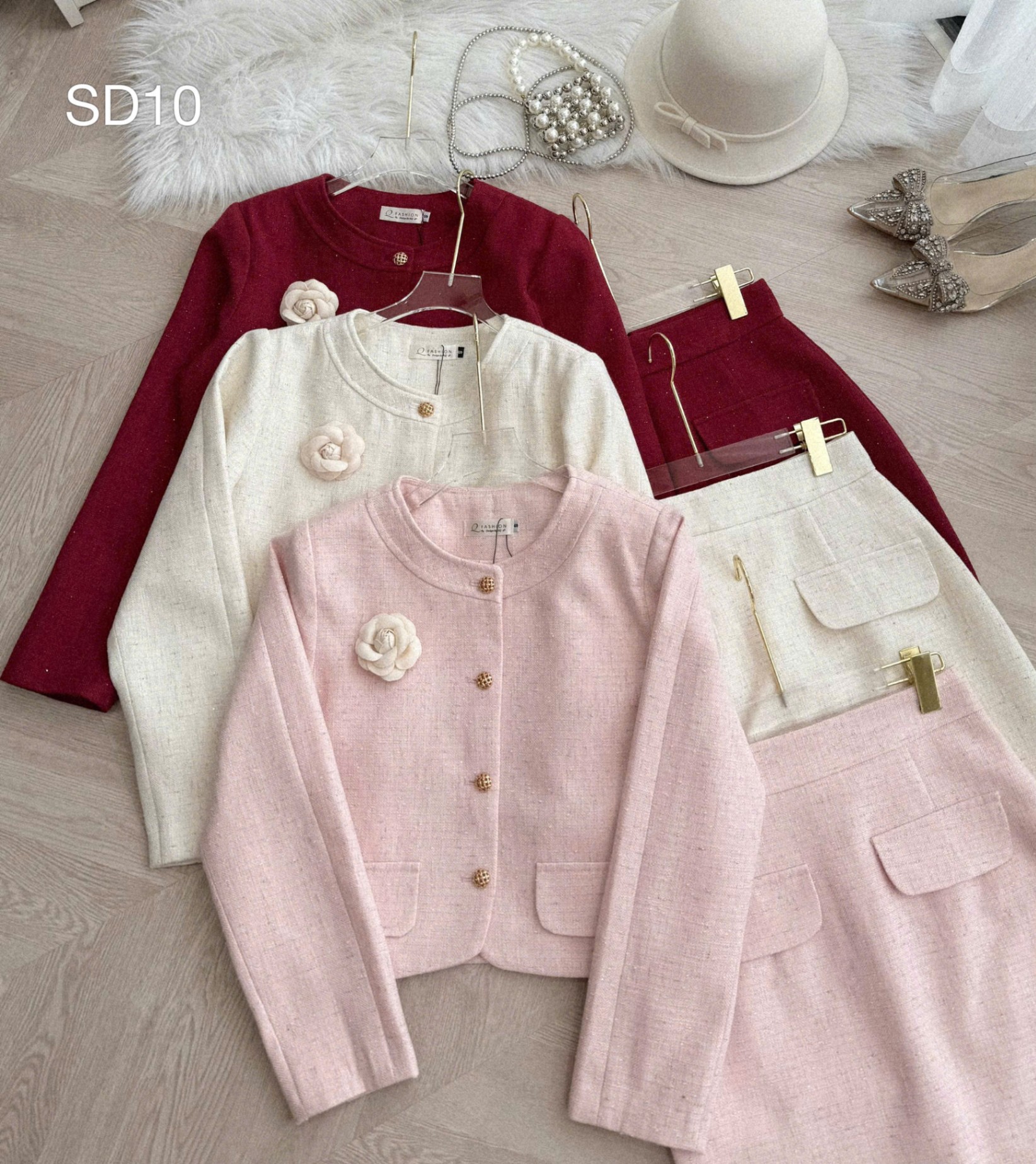 SD10 Sét dạ hoa trà cổ tròn