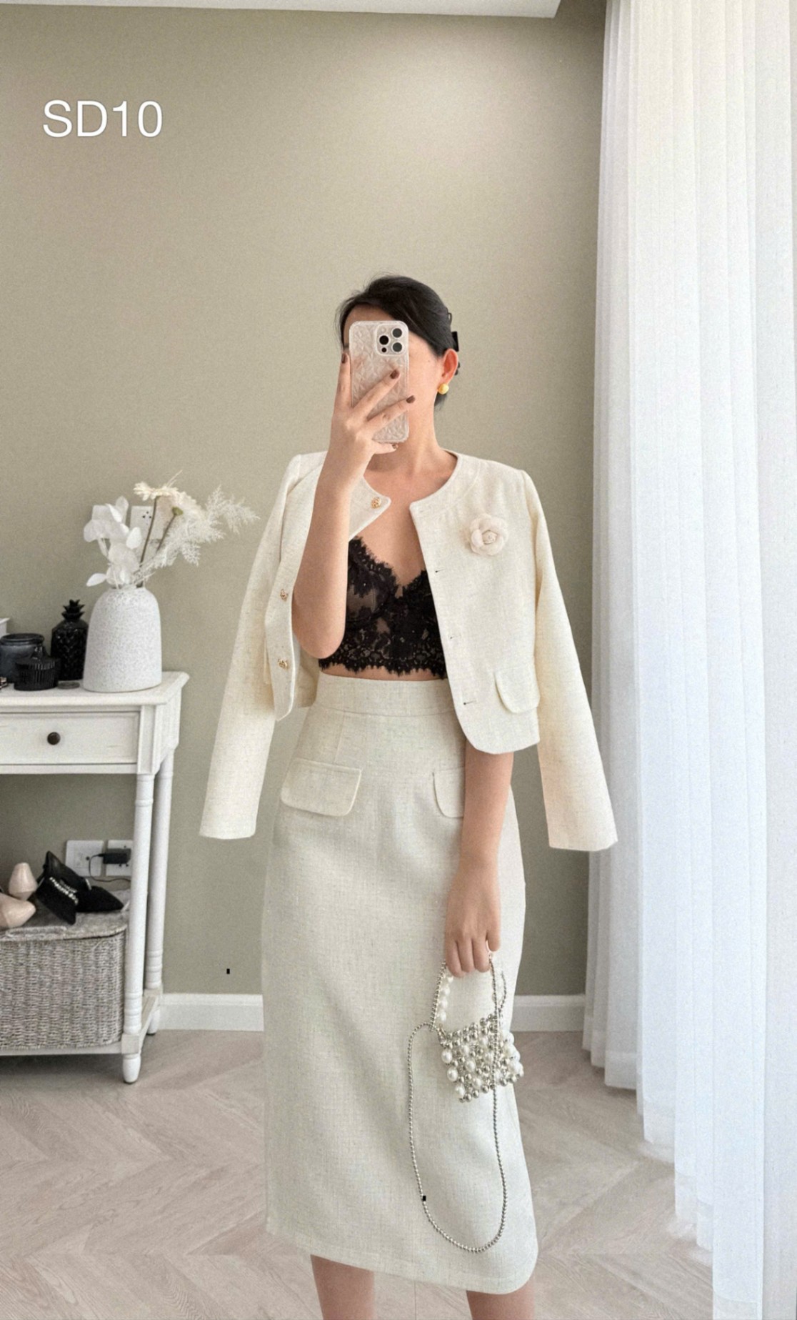 SD10 Sét dạ hoa trà cổ tròn