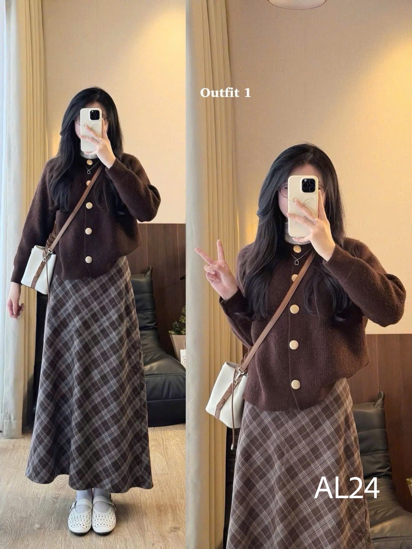 AL24 Áo len cổ tròn cúc vàng