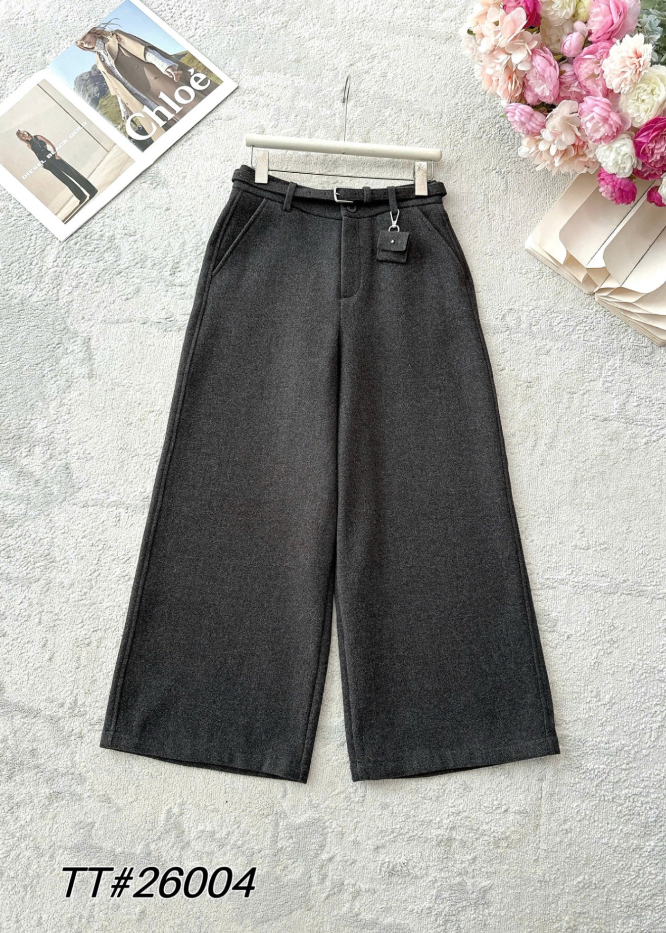 Q26004 Quần dạ kèm đai tag túi nhỏ