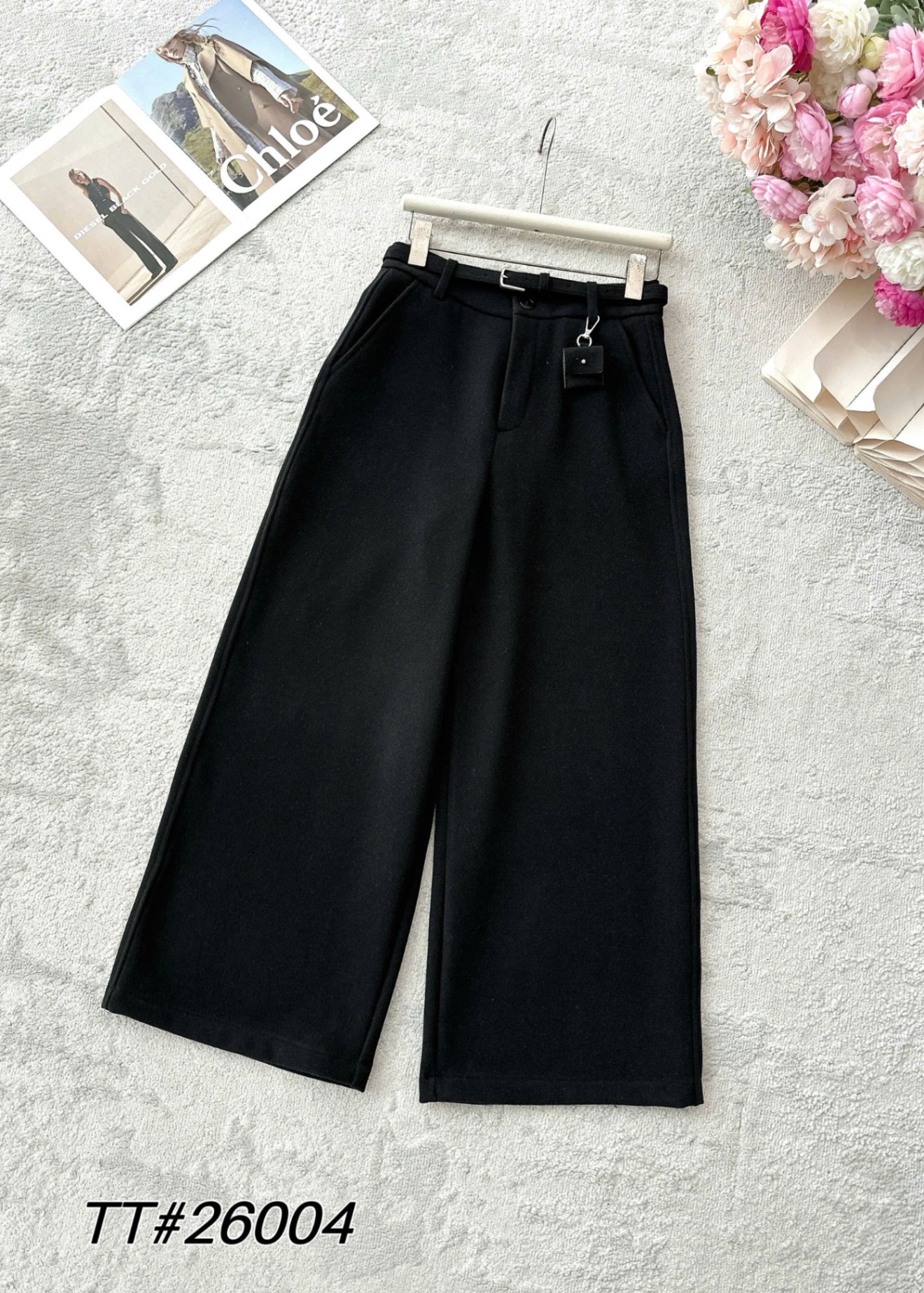 Q26004 Quần dạ kèm đai tag túi nhỏ