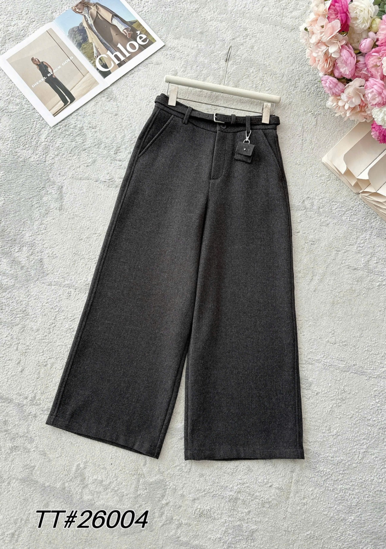 Q26004 Quần dạ kèm đai tag túi nhỏ