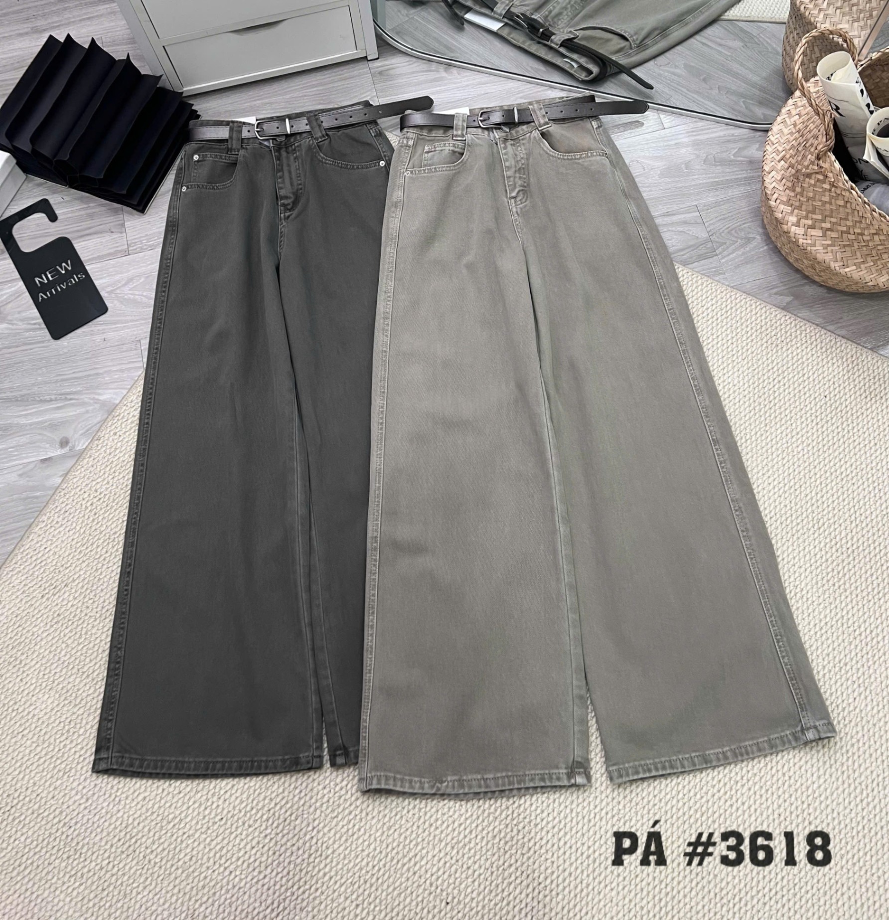 Q3618 Quần bò jean kaki kèm đai