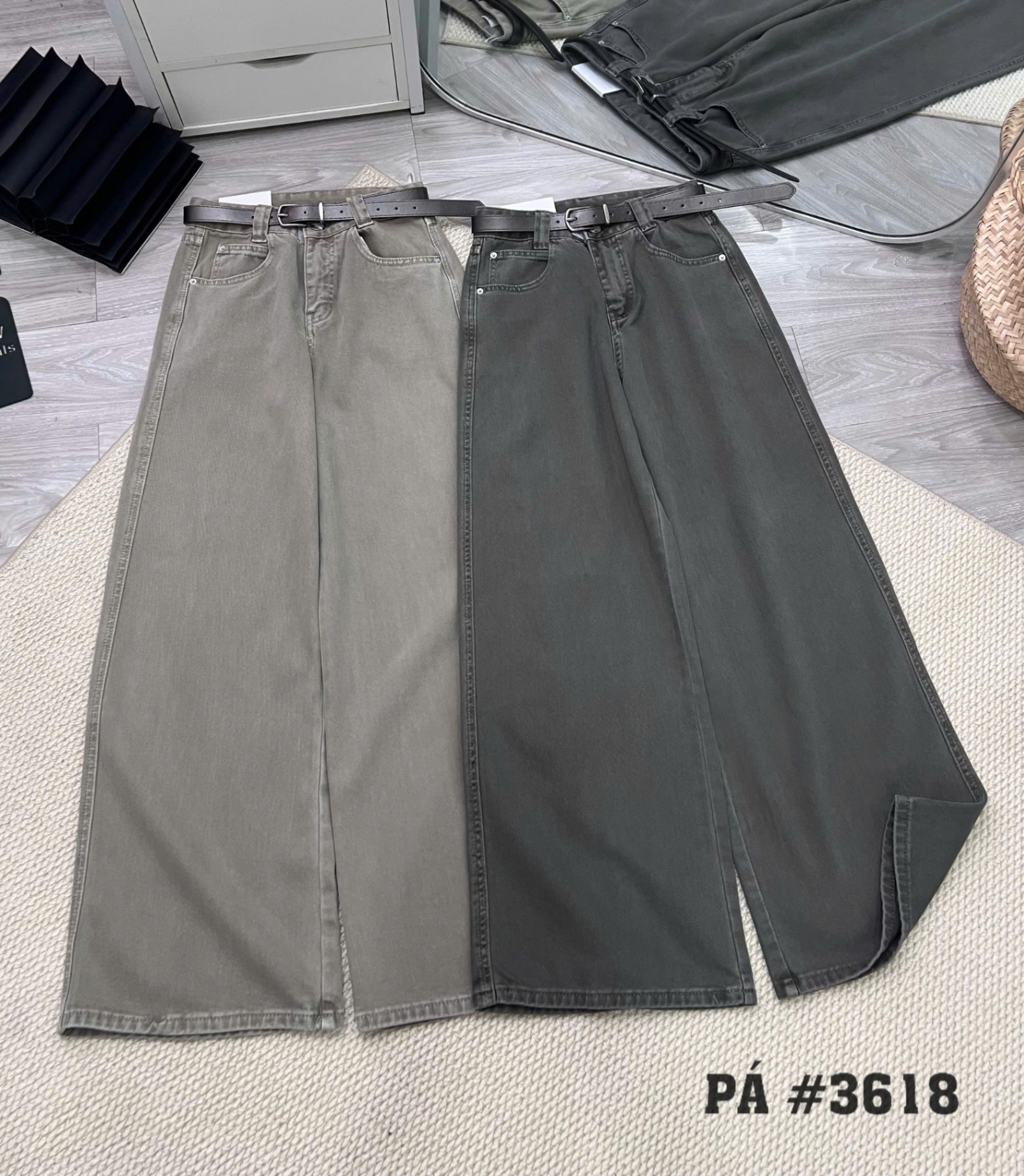 Q3618 Quần bò jean kaki kèm đai