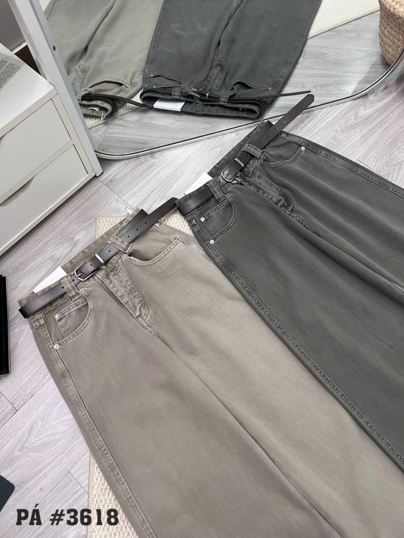 Q3618 Quần bò jean kaki kèm đai
