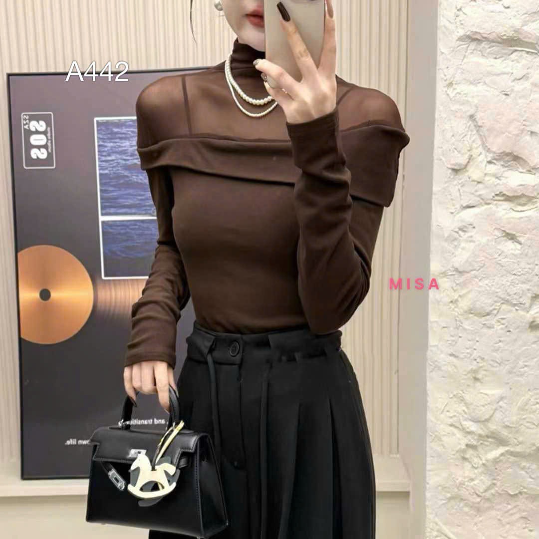 A442 Áo trễ vai phối ren lưới