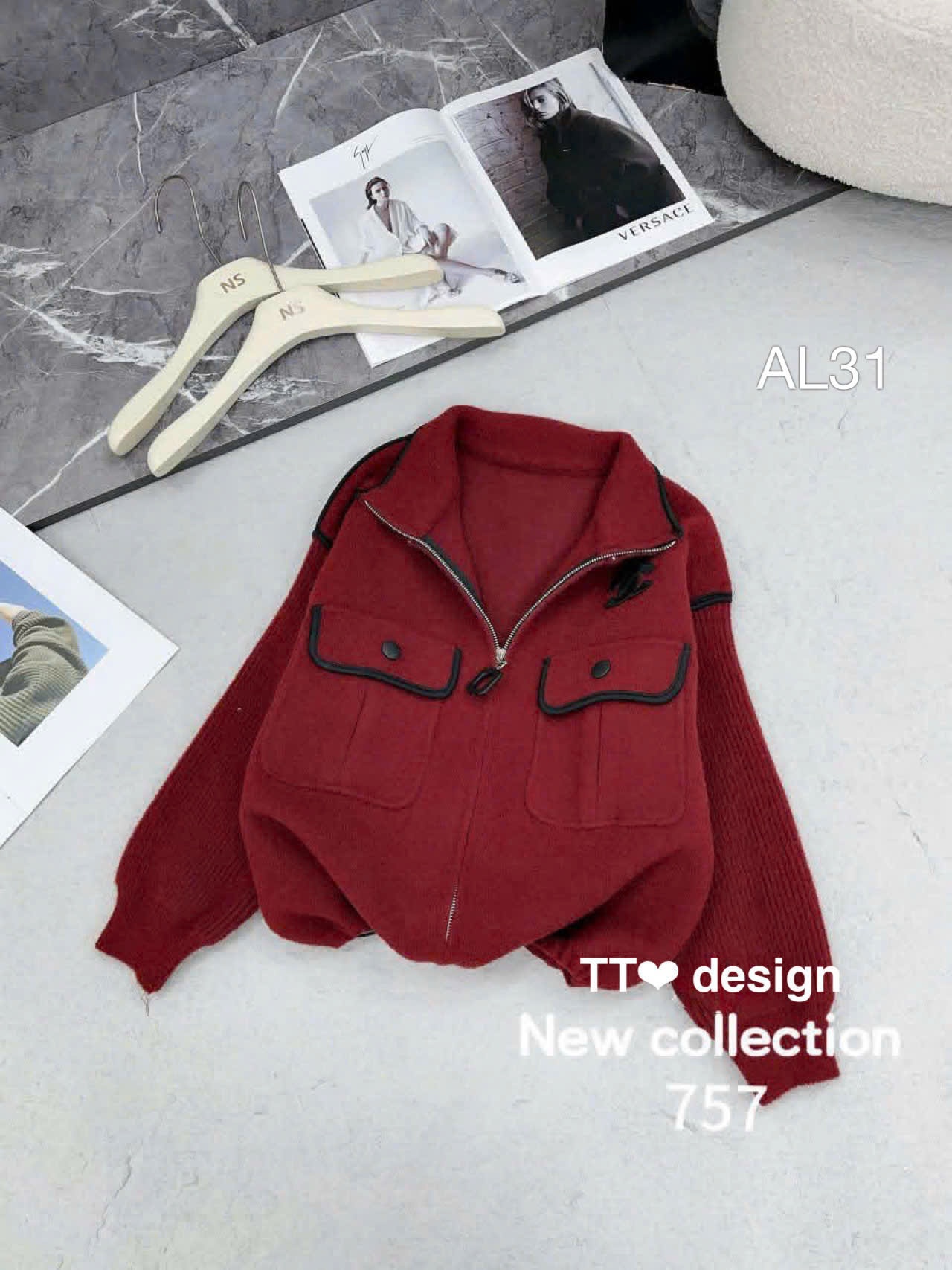 AL31 áo len dạ ép khóa