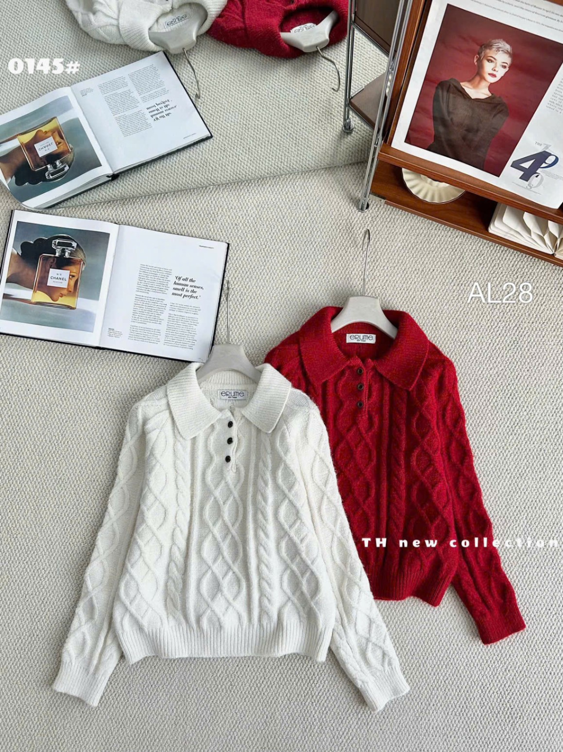 AL28 áo len thừng cổ bẻ