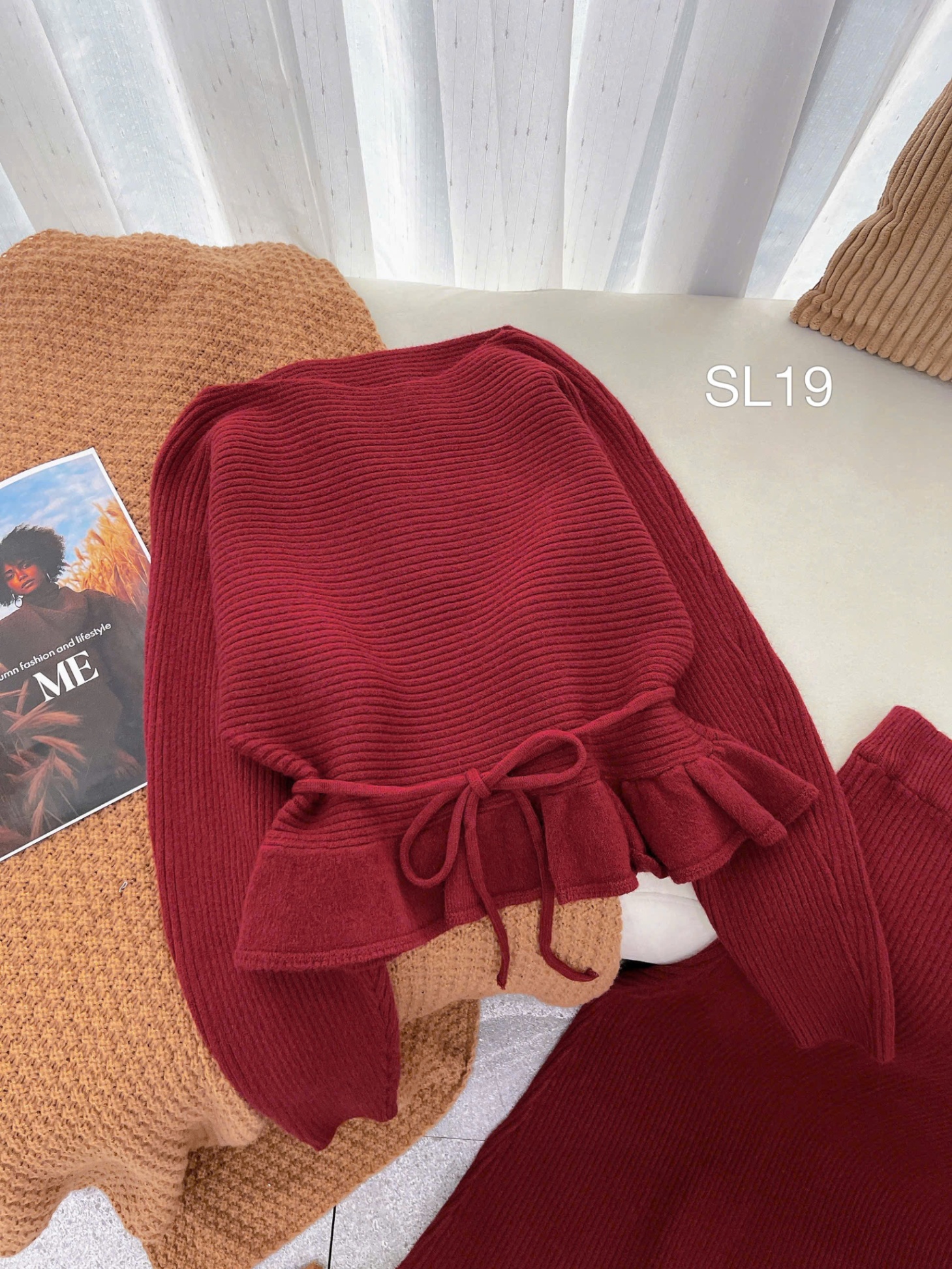 SL19 set len peplum dây đai