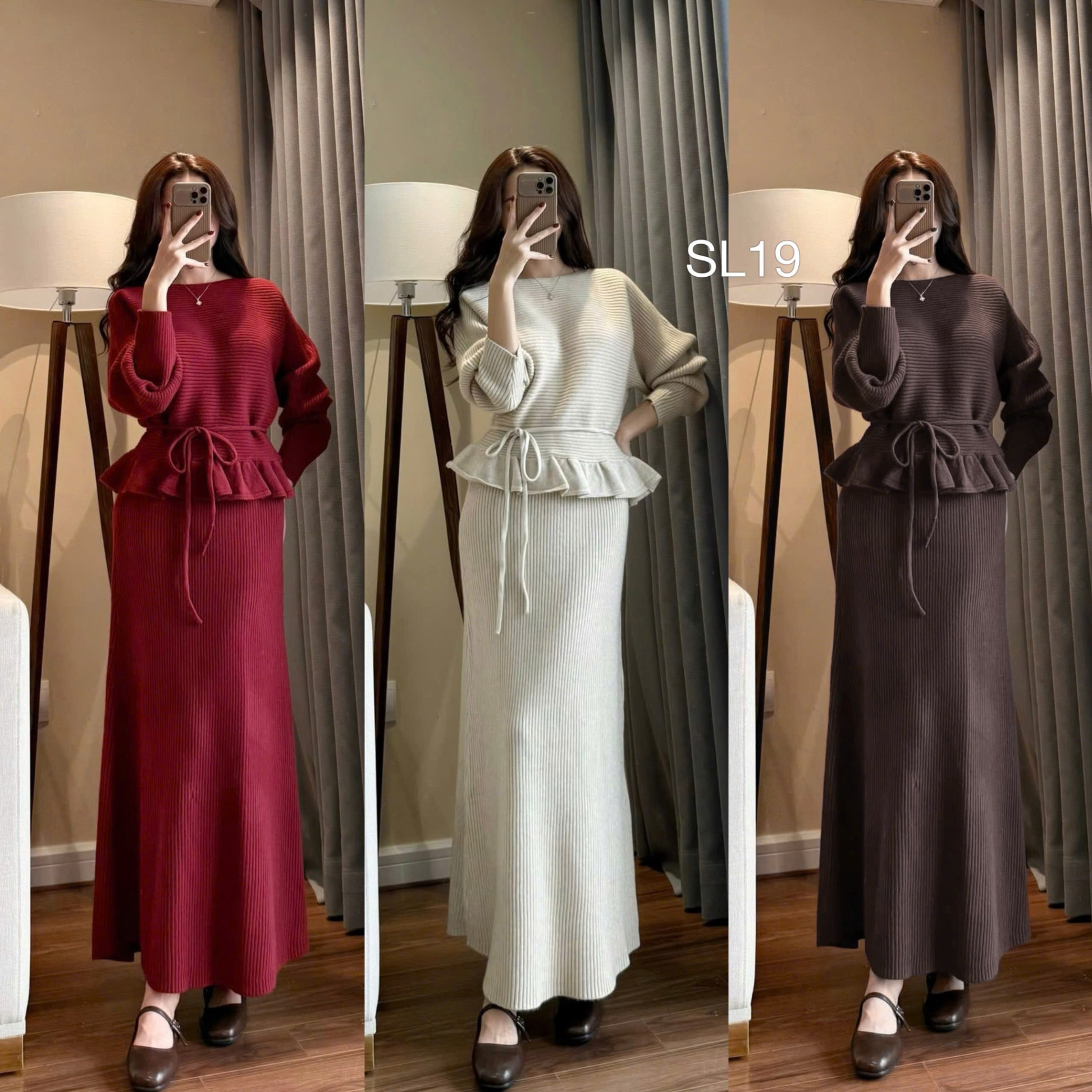 SL19 set len peplum dây đai
