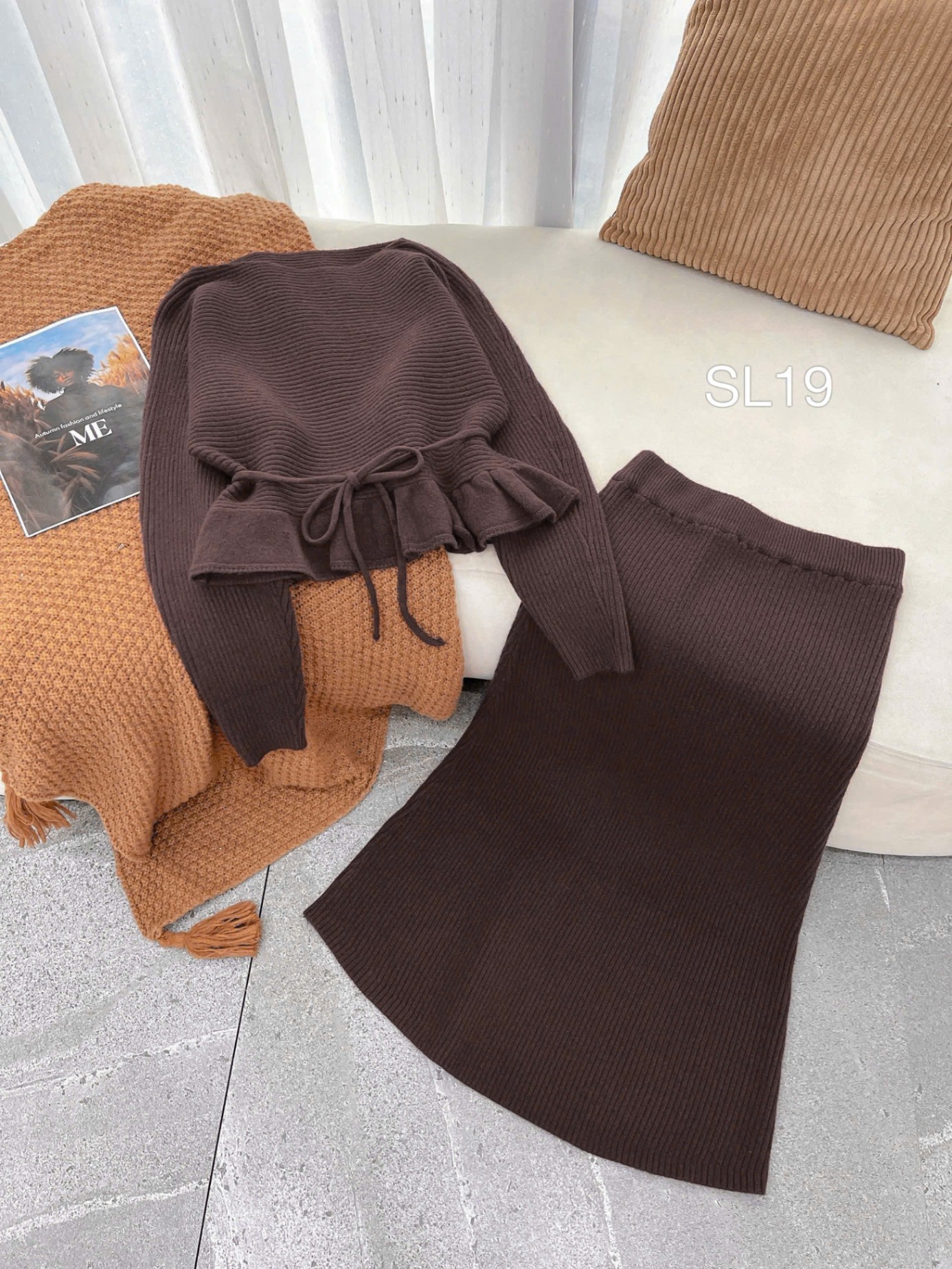 SL19 set len peplum dây đai