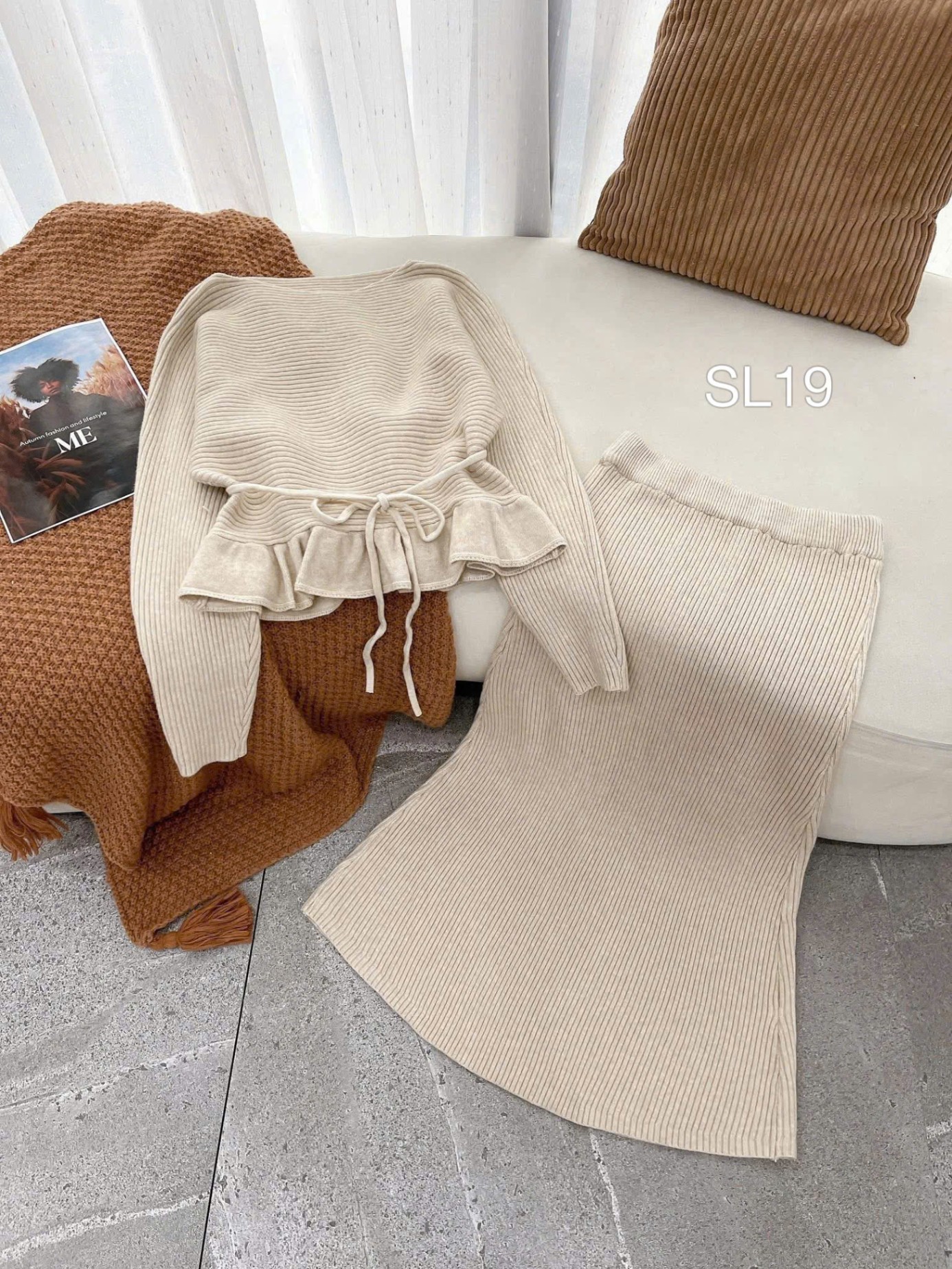SL19 set len peplum dây đai