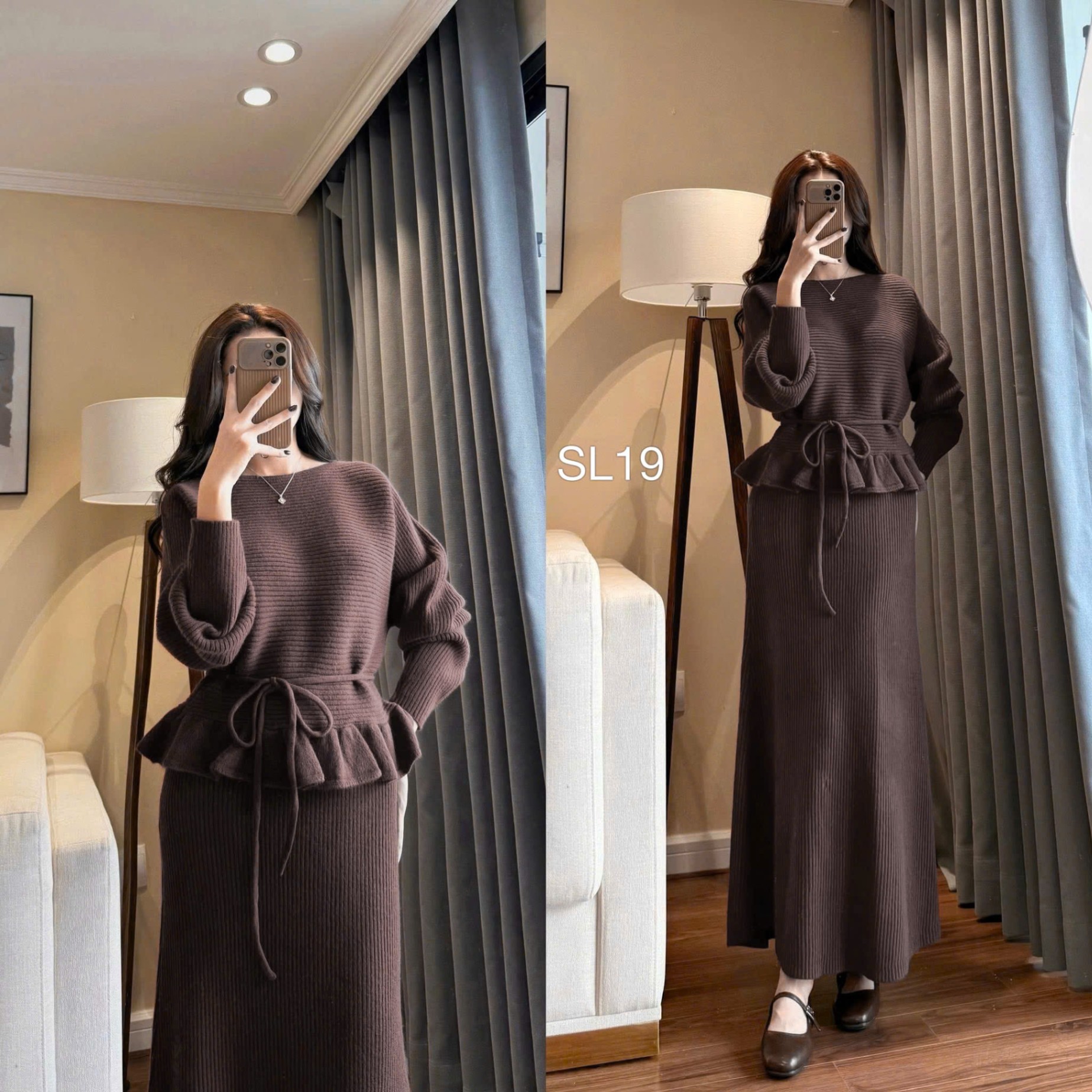 SL19 set len peplum dây đai