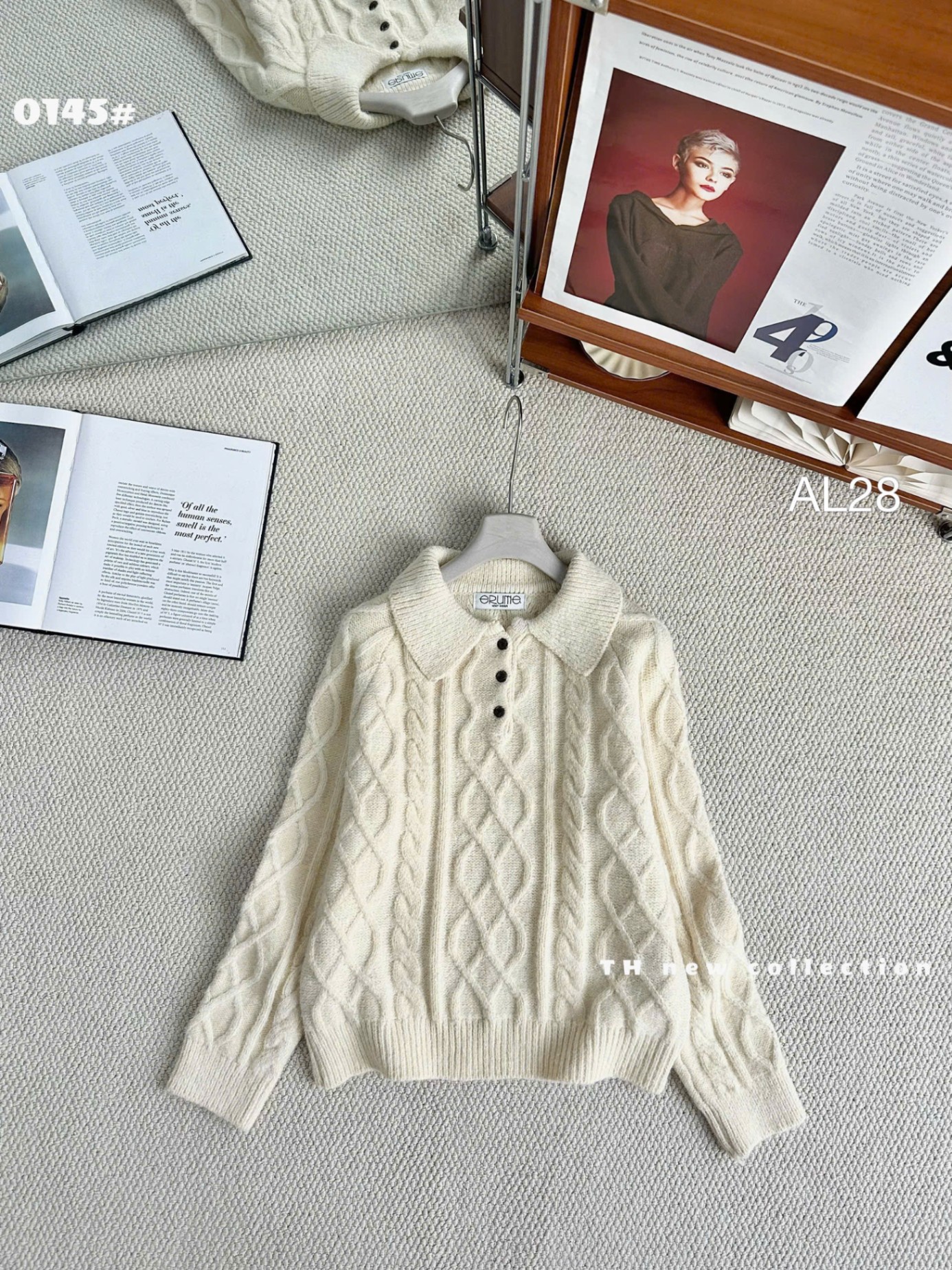 AL28 áo len thừng cổ bẻ