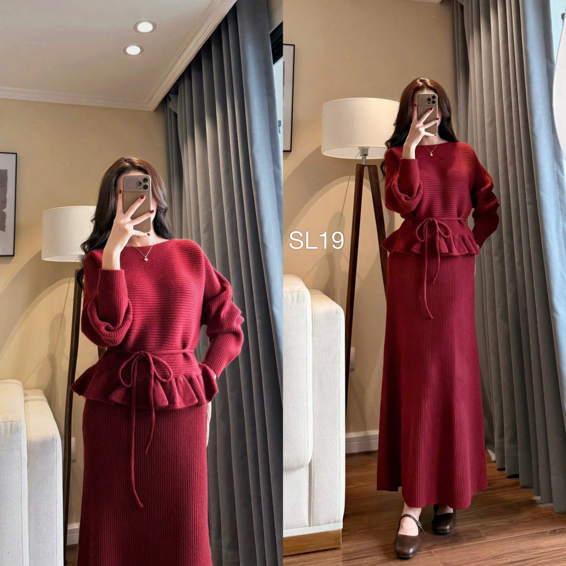 SL19 set len peplum dây đai