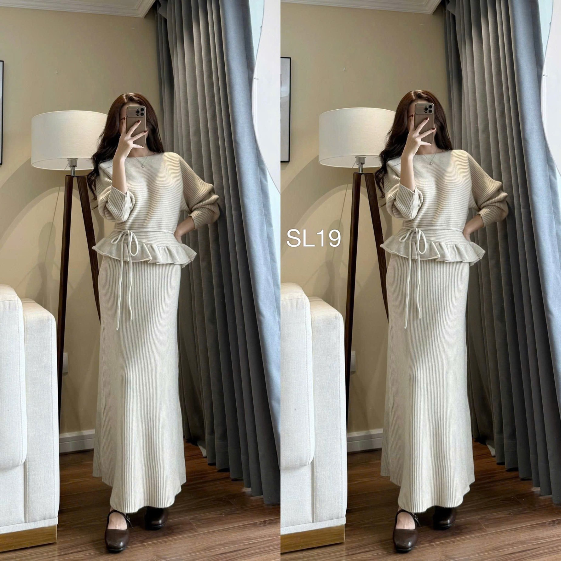 SL19 set len peplum dây đai