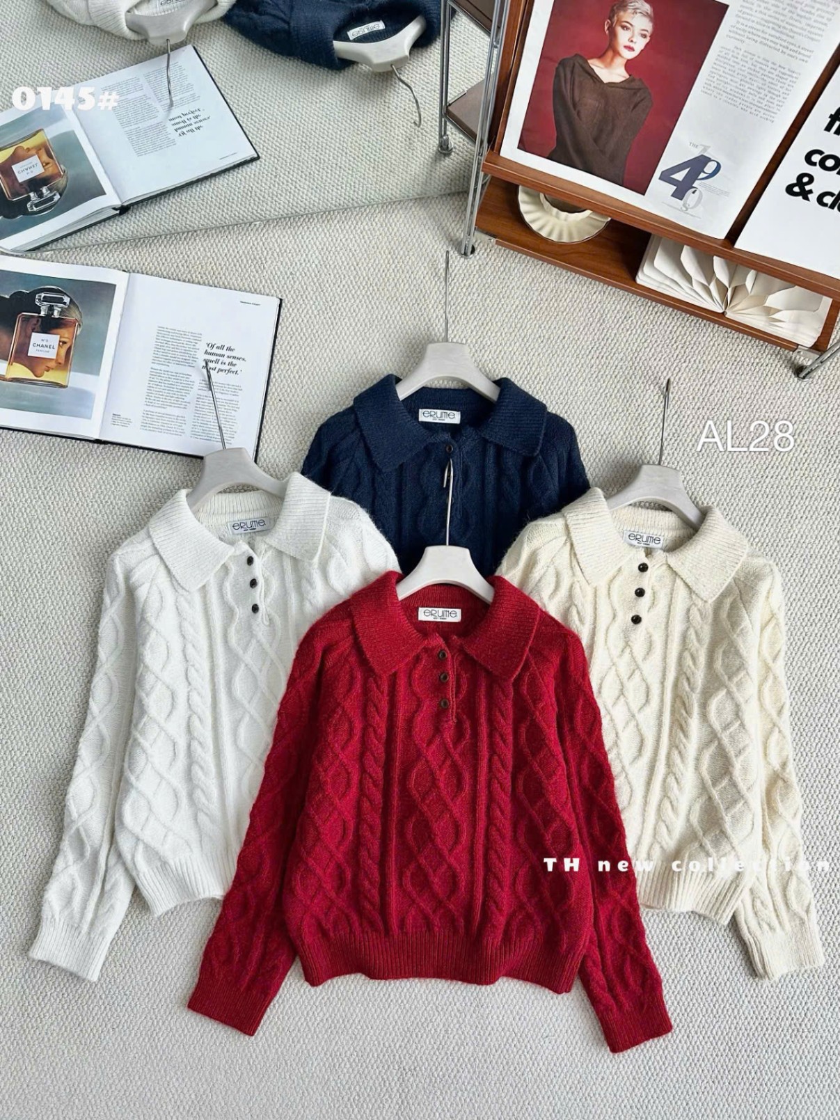 AL28 áo len thừng cổ bẻ