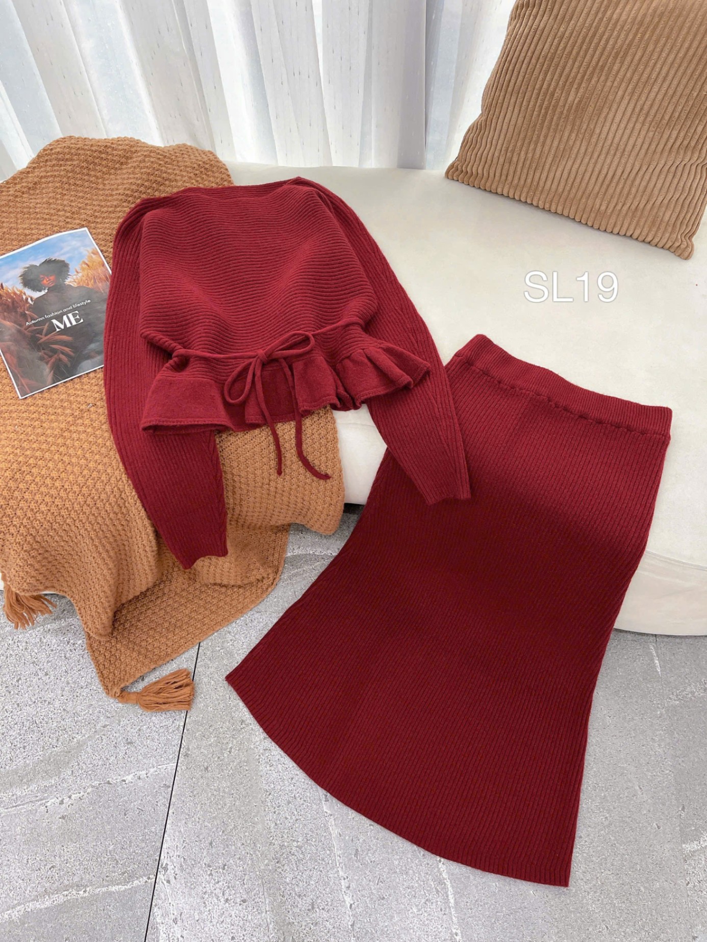 SL19 set len peplum dây đai