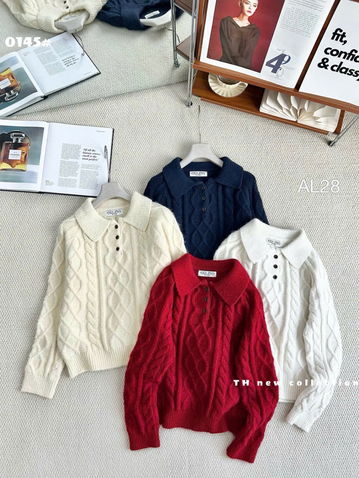 AL28 áo len thừng cổ bẻ