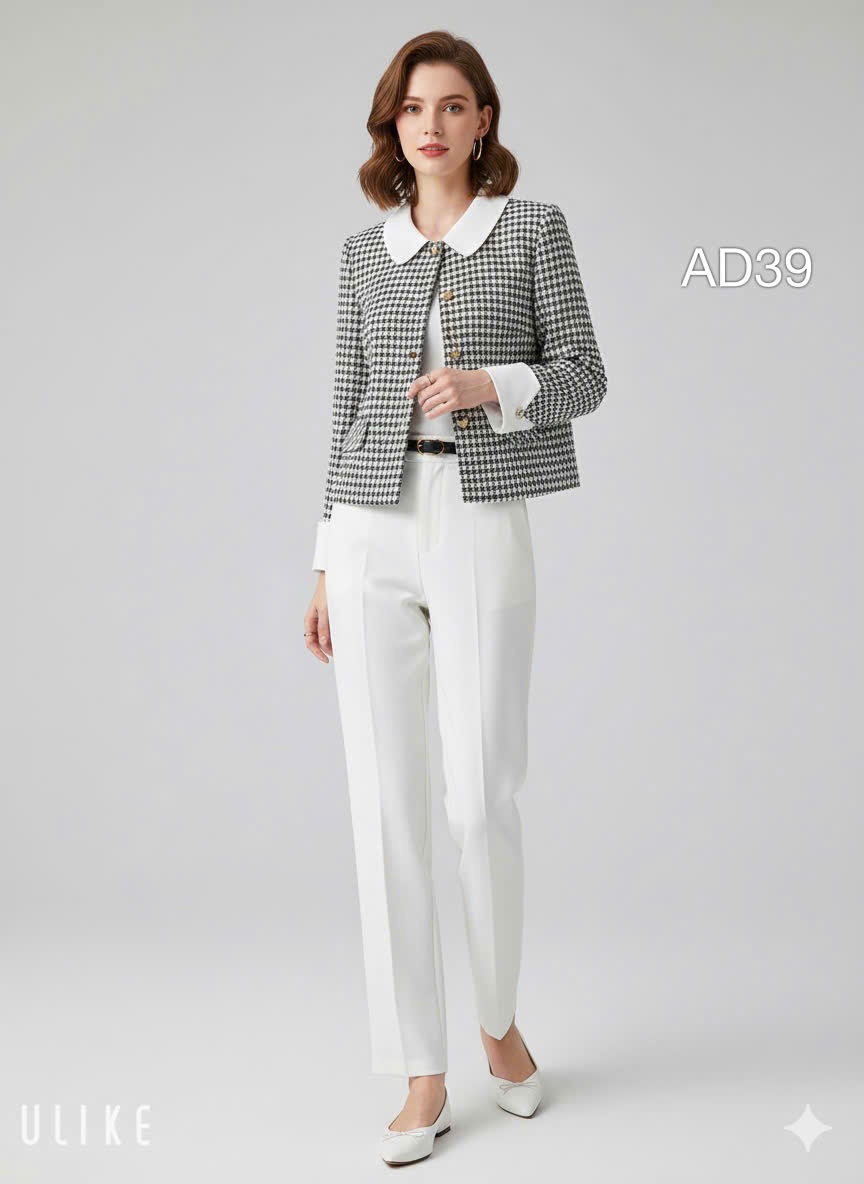 AD39 Áo dạ kẻ phối cổ trắng