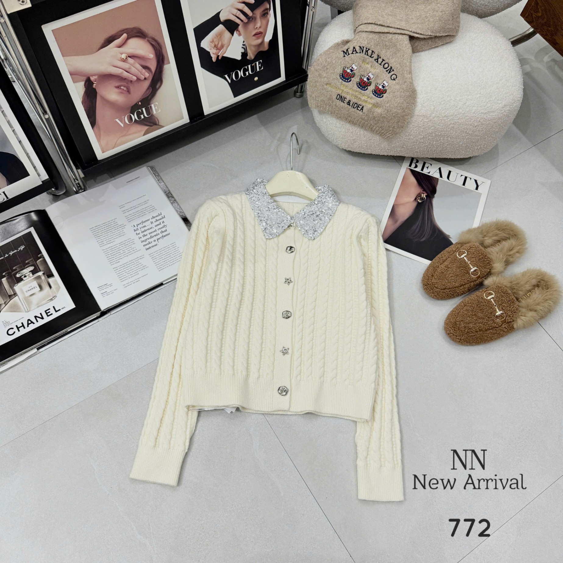 AL772 áo len thừng cổ nhũ