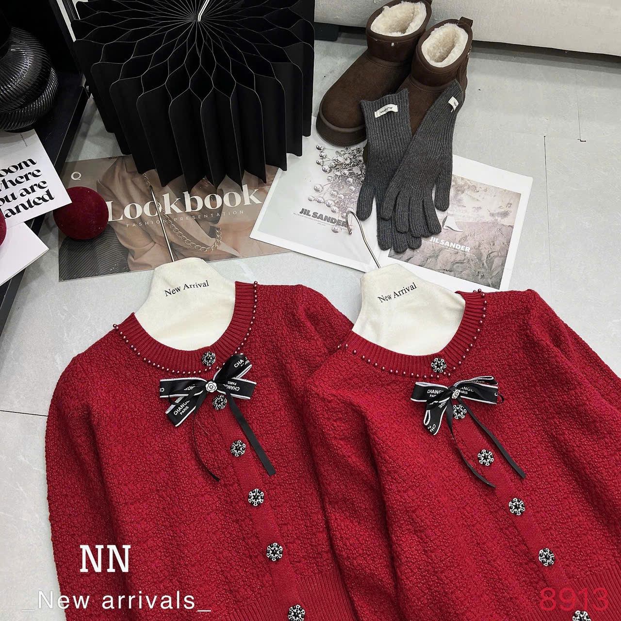 AL8913 cổ ngọc cúc hoa tag nơ