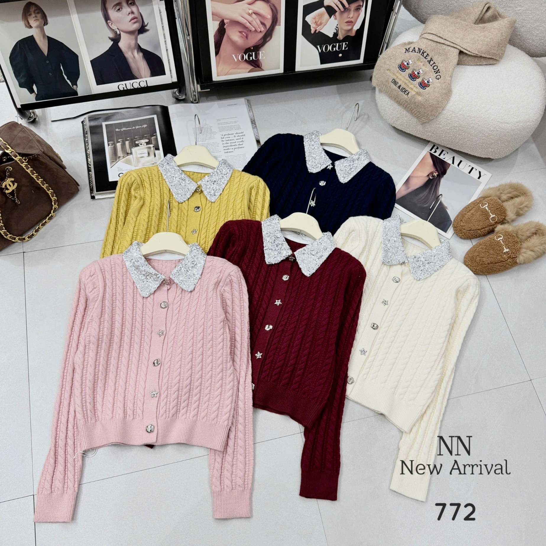 AL772 áo len thừng cổ nhũ