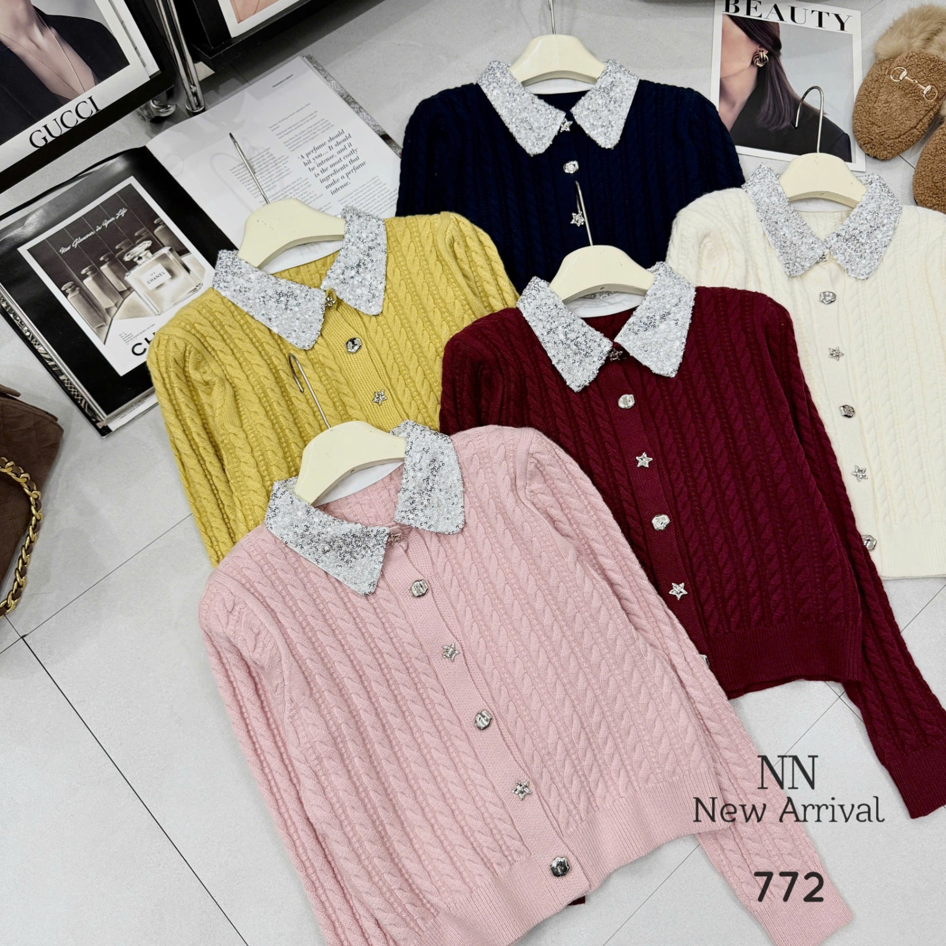 AL772 áo len thừng cổ nhũ