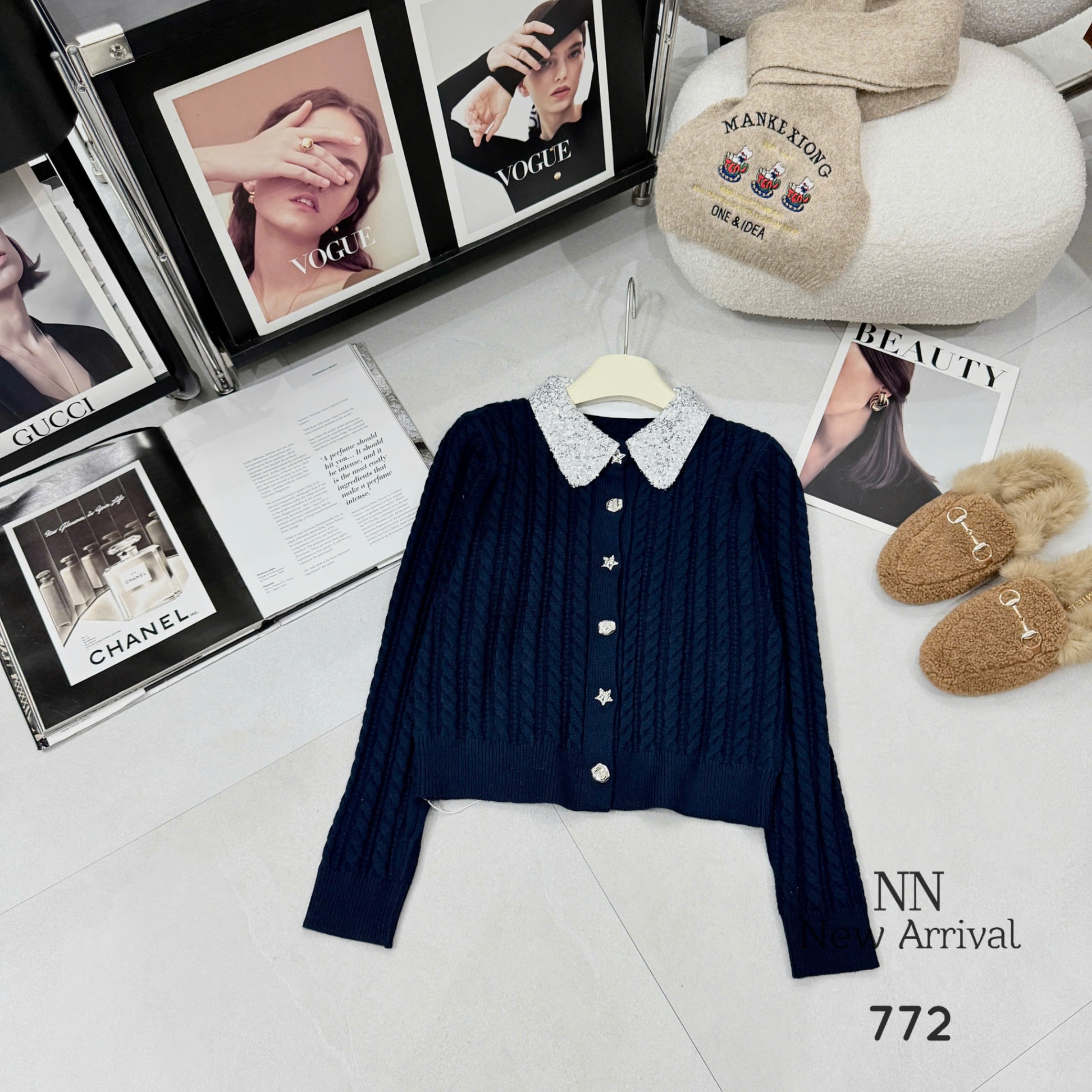 AL772 áo len thừng cổ nhũ