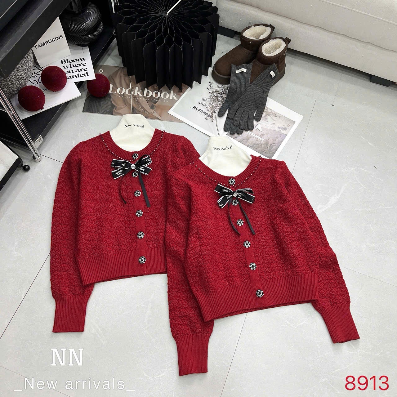AL8913 cổ ngọc cúc hoa tag nơ
