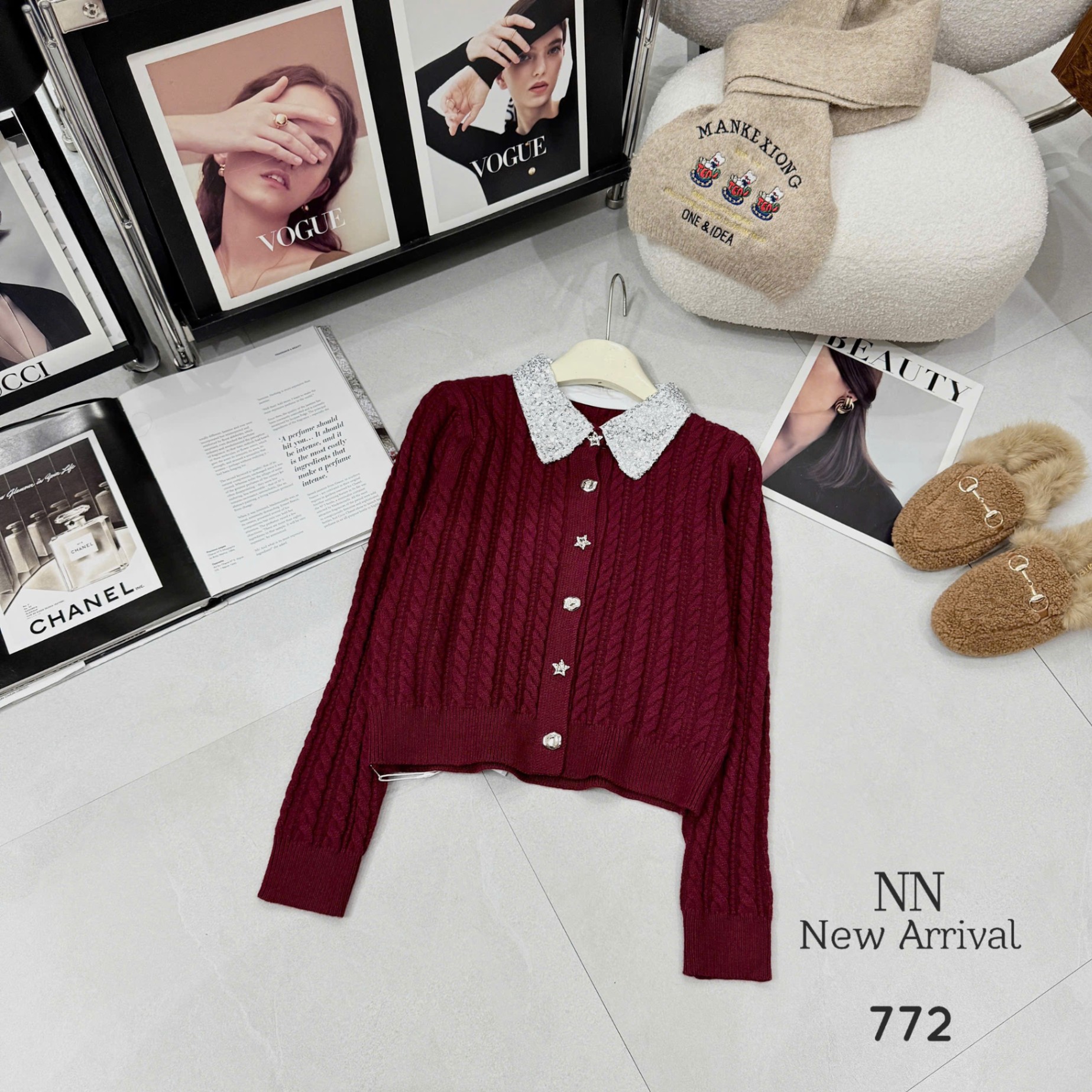 AL772 áo len thừng cổ nhũ