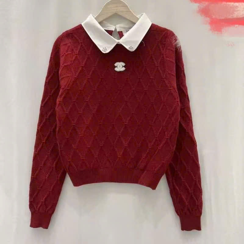 AL42 áo len cổ trắng tag CHANEL