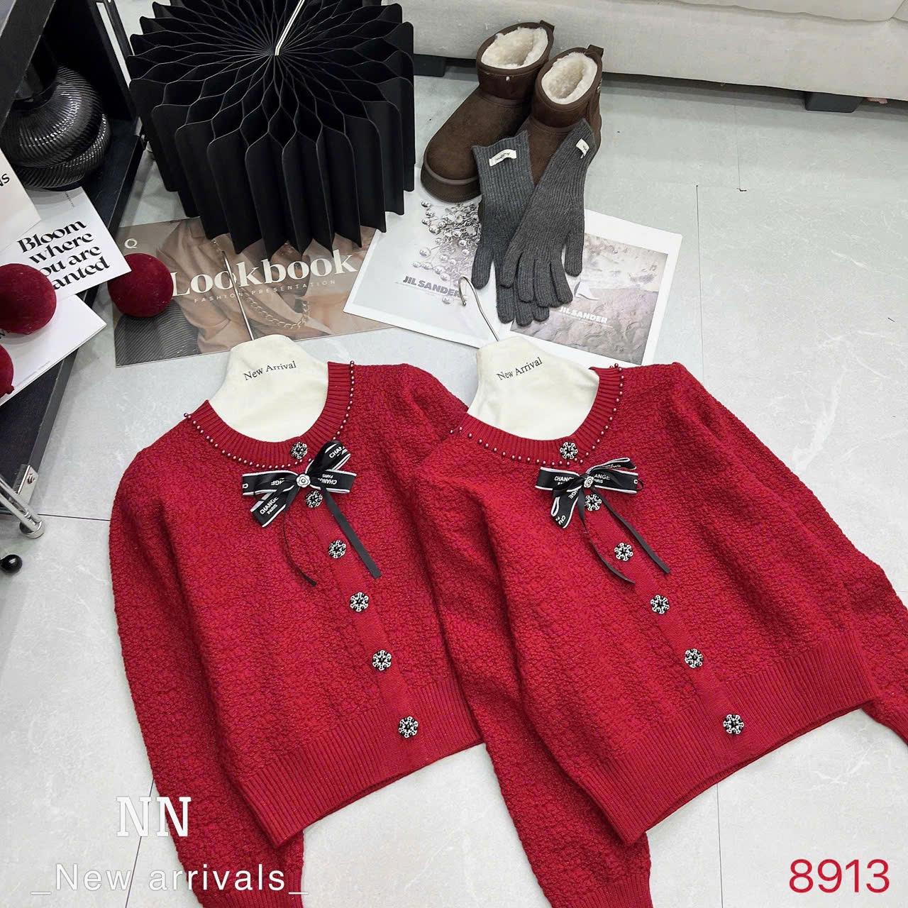 AL8913 cổ ngọc cúc hoa tag nơ