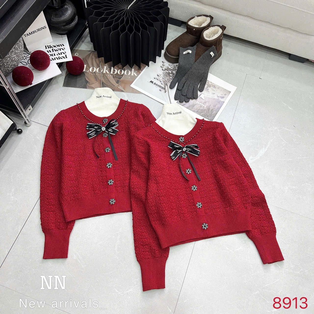 AL8913 cổ ngọc cúc hoa tag nơ