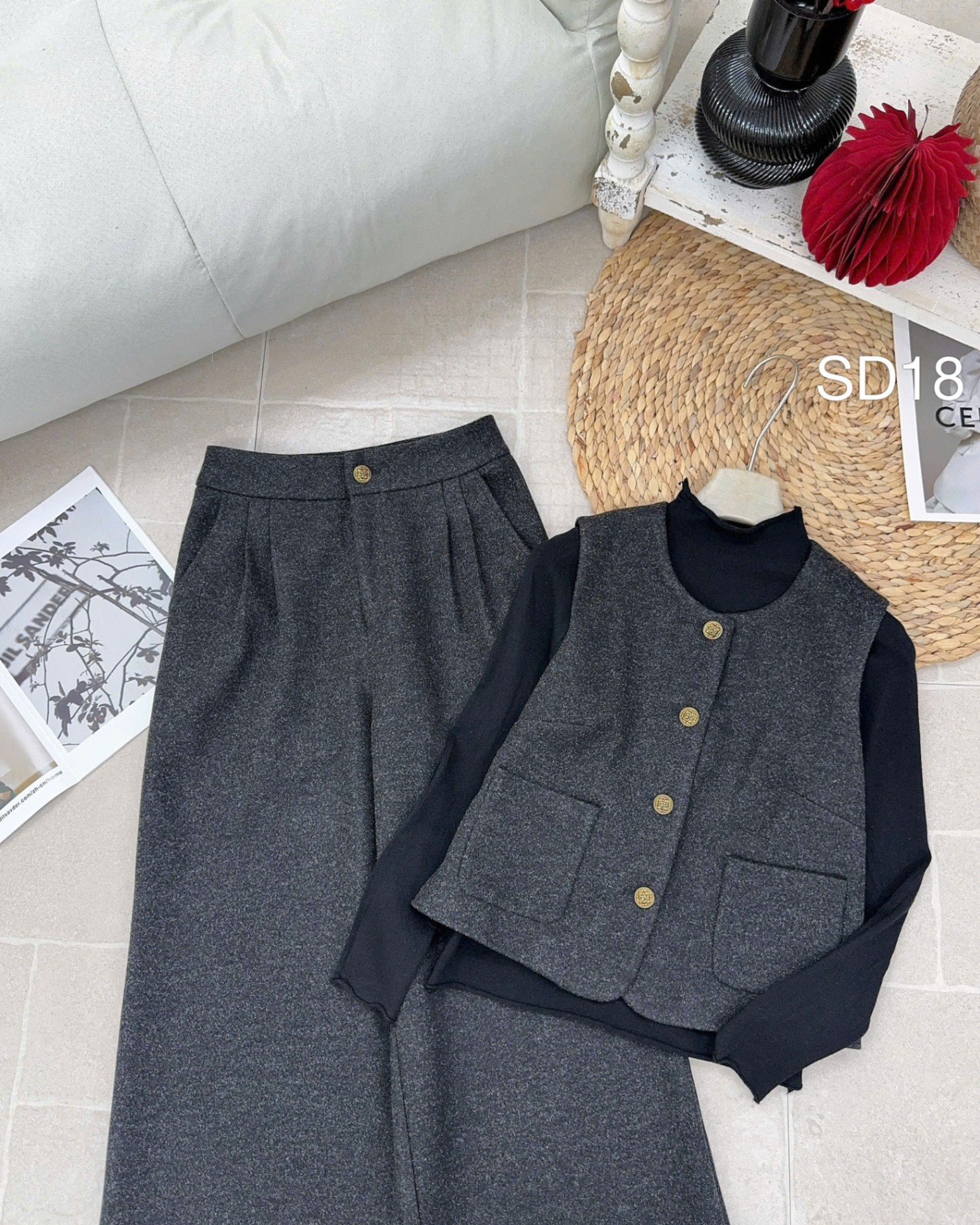 SD18 set dạ 3 món quần xuông