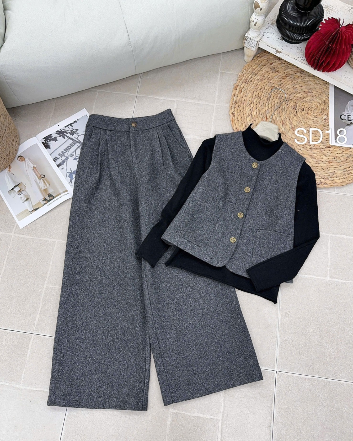 SD18 set dạ 3 món quần xuông