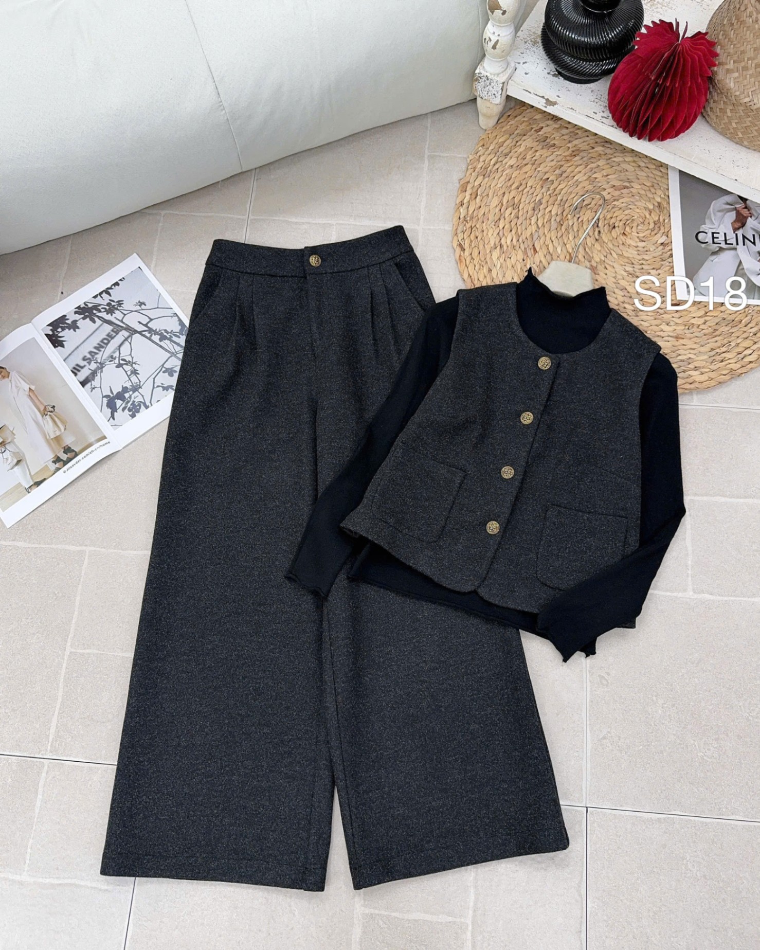 SD18 set dạ 3 món quần xuông
