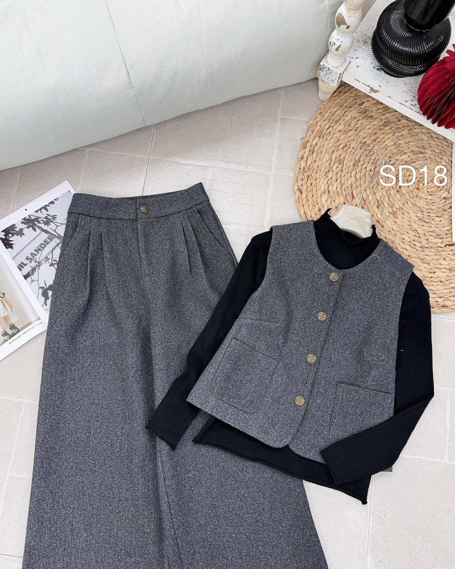 SD18 set dạ 3 món quần xuông