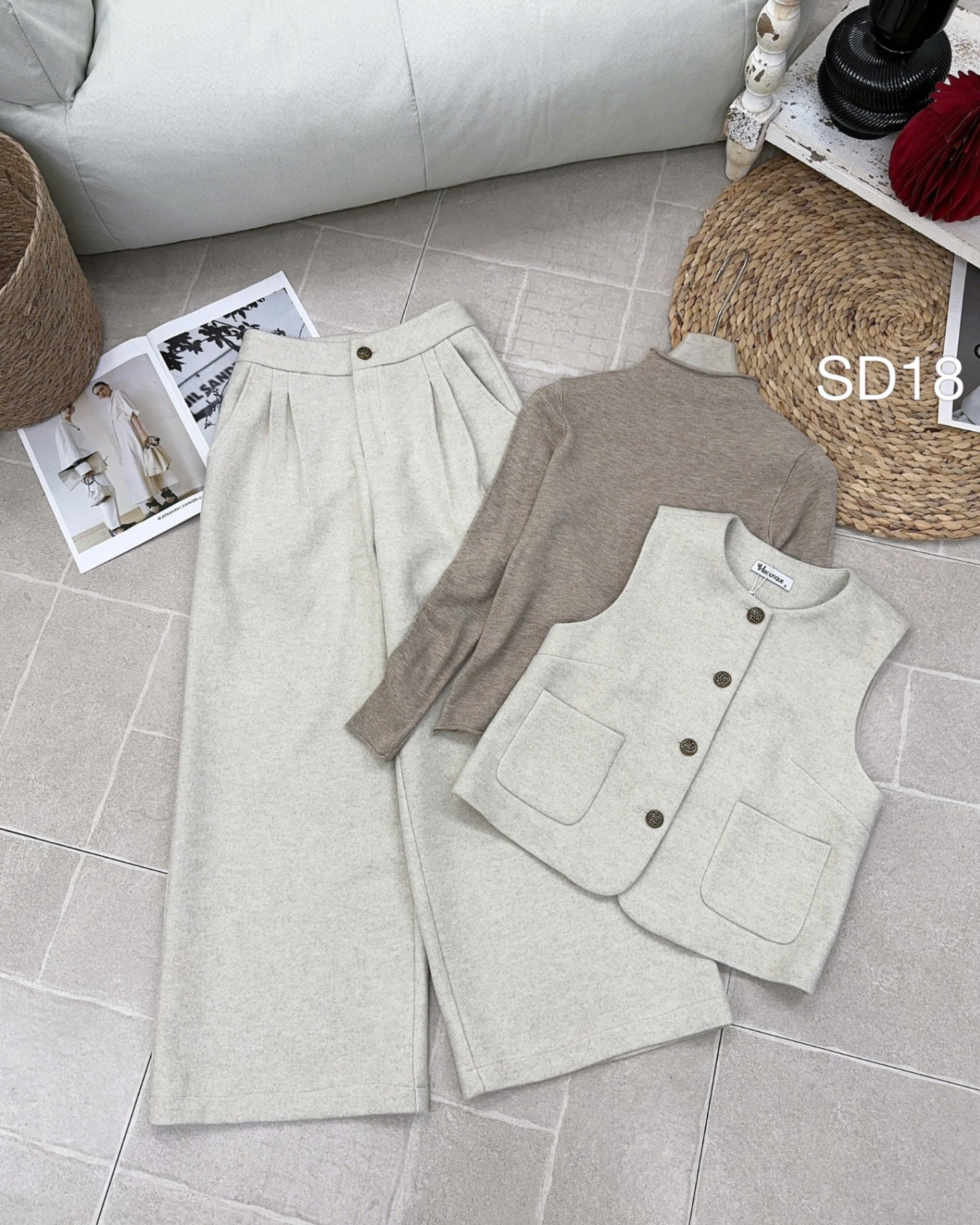 SD18 set dạ 3 món quần xuông