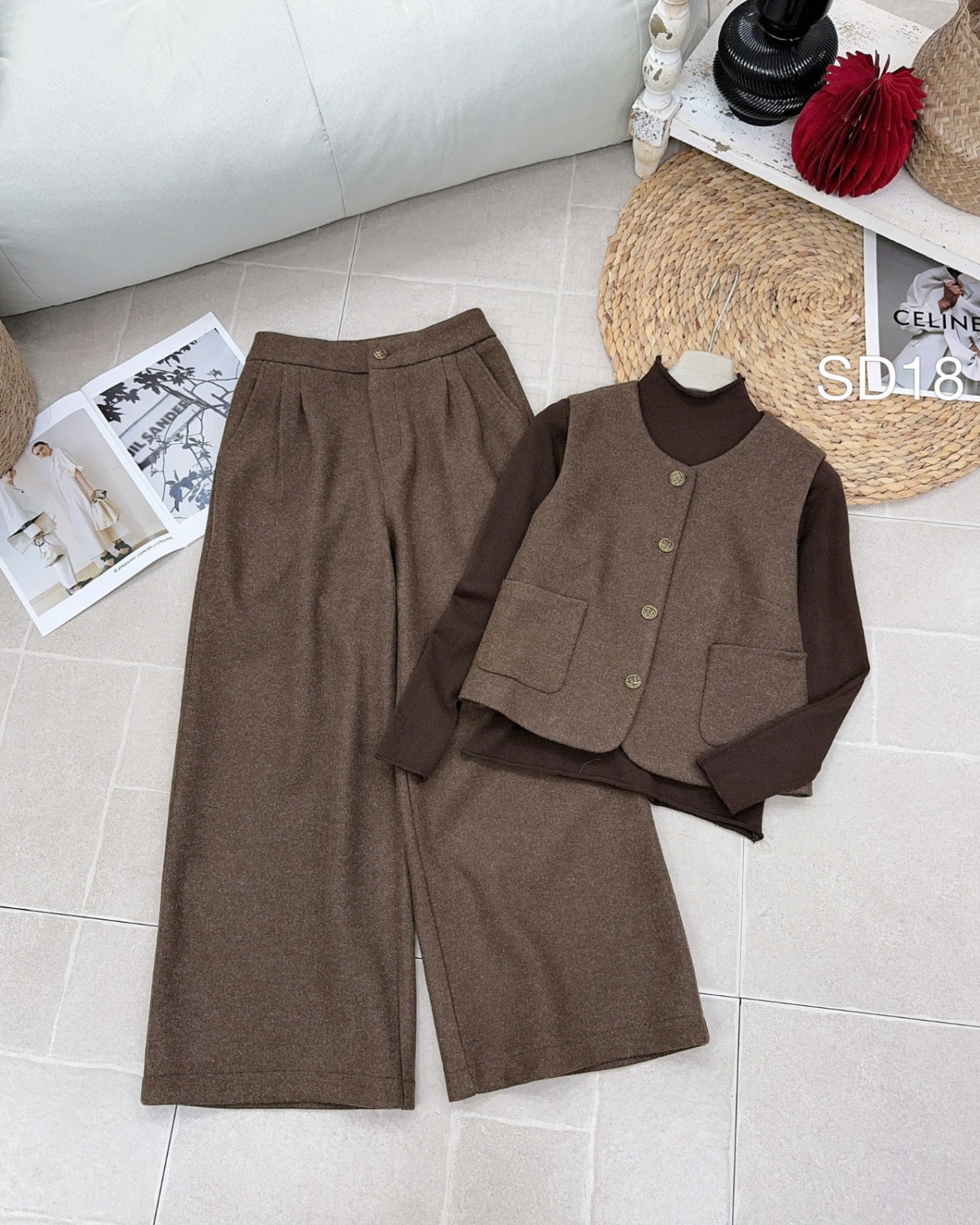 SD18 set dạ 3 món quần xuông