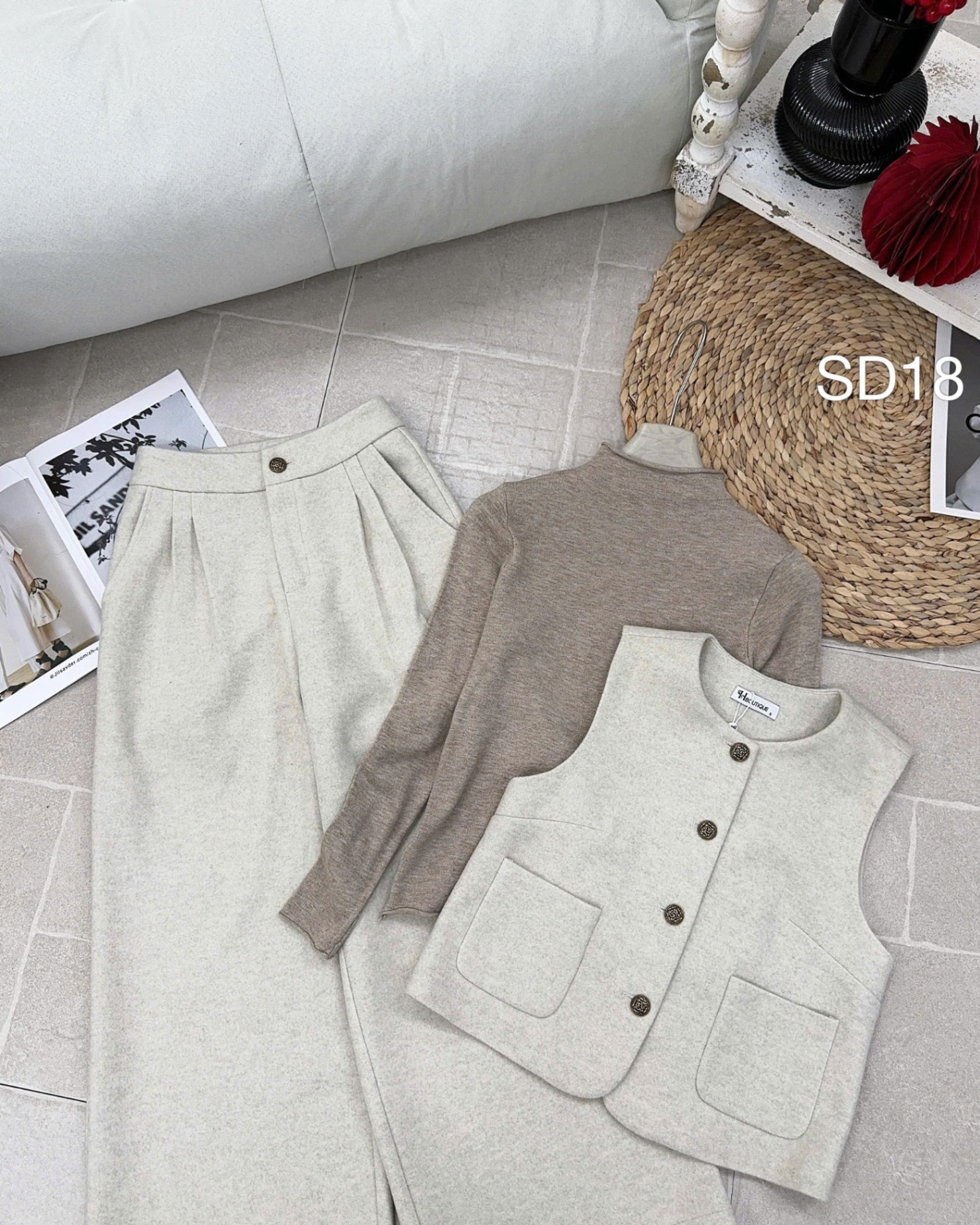 SD18 set dạ 3 món quần xuông