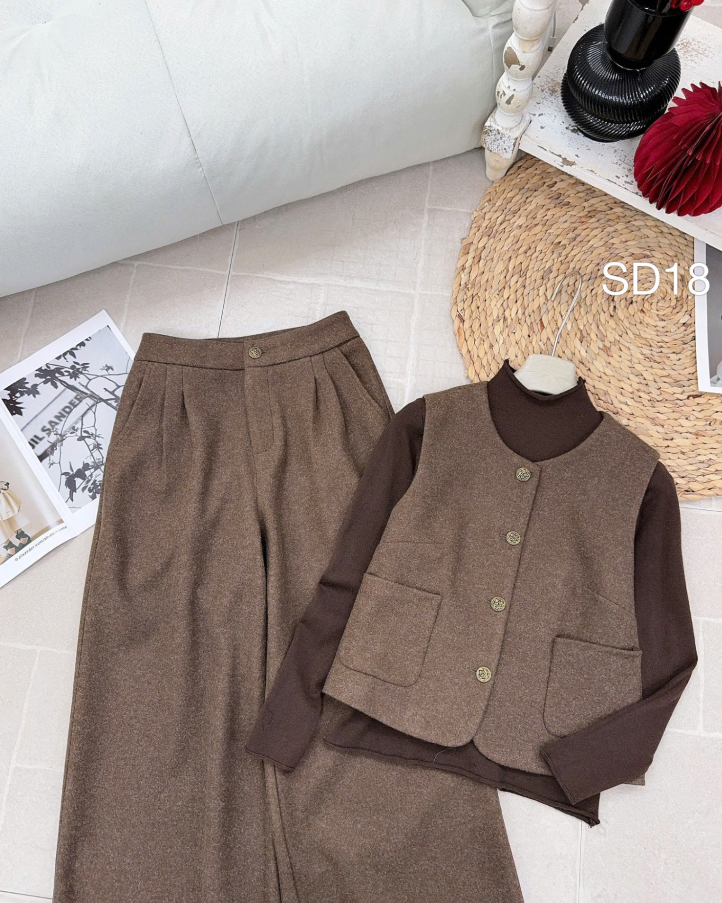 SD18 set dạ 3 món quần xuông