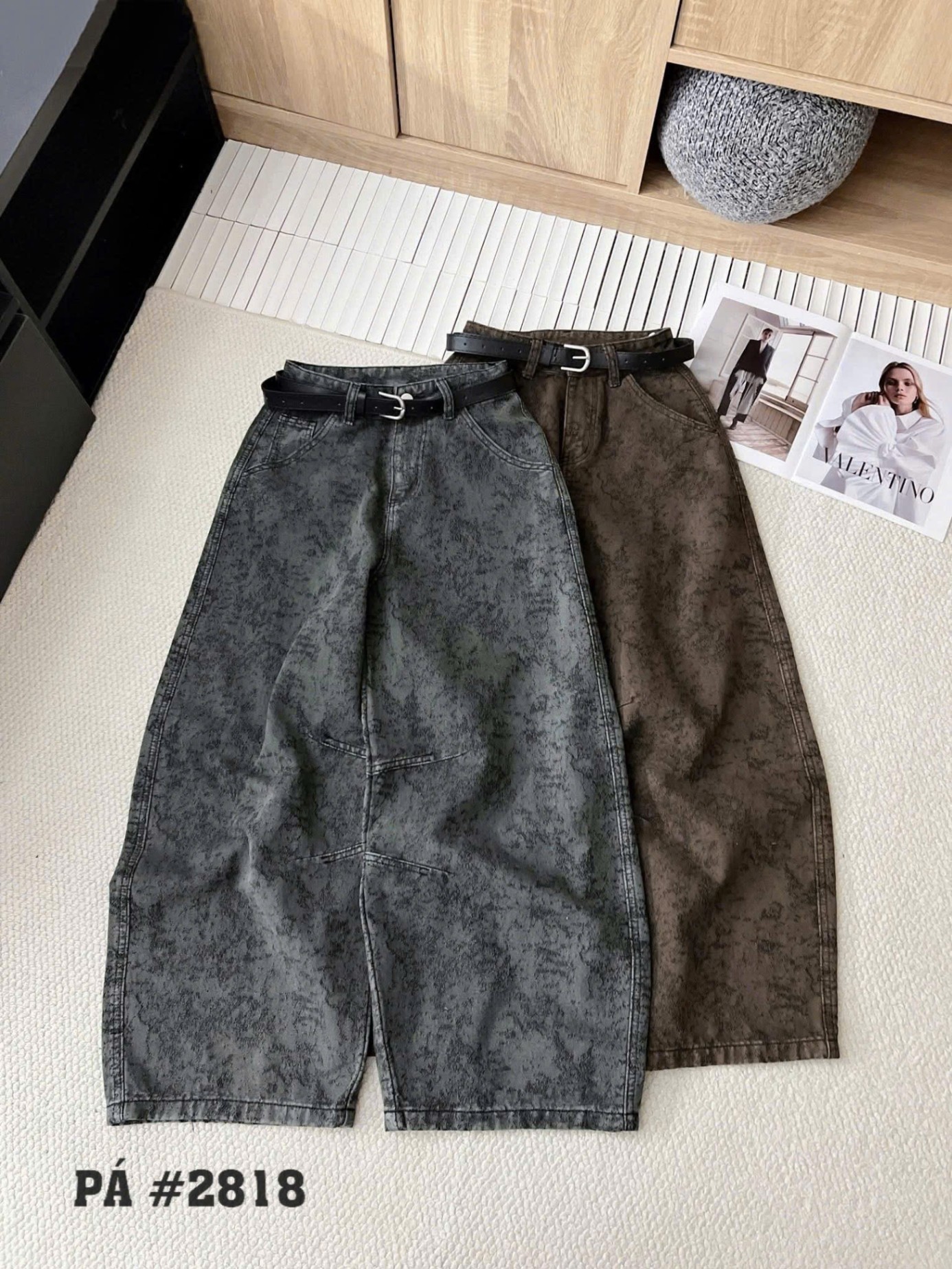 Q2818 quần Jeans thụng loang kèm belt