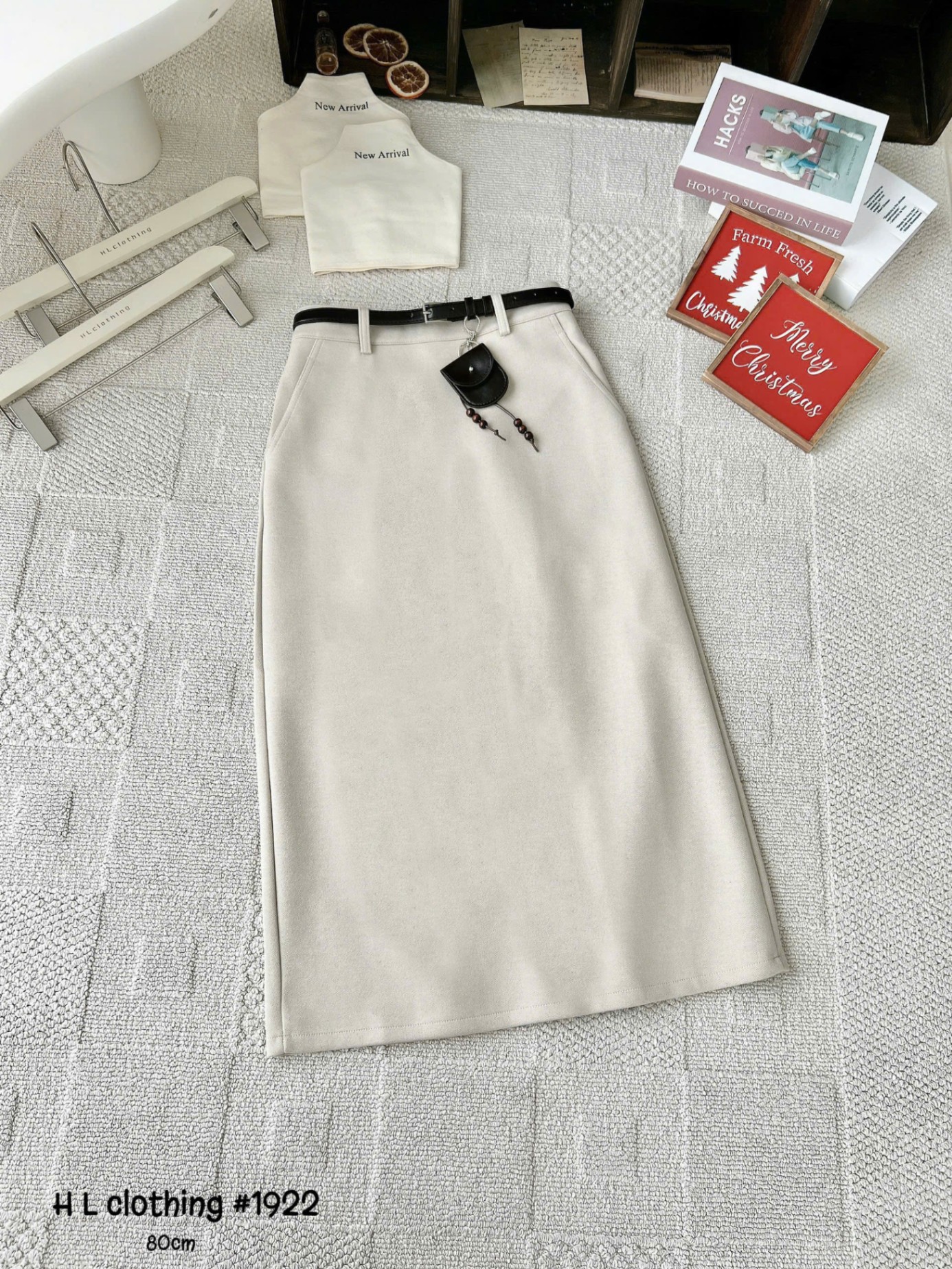 CV1922 Chân váy dạ móc túi dài 80cm