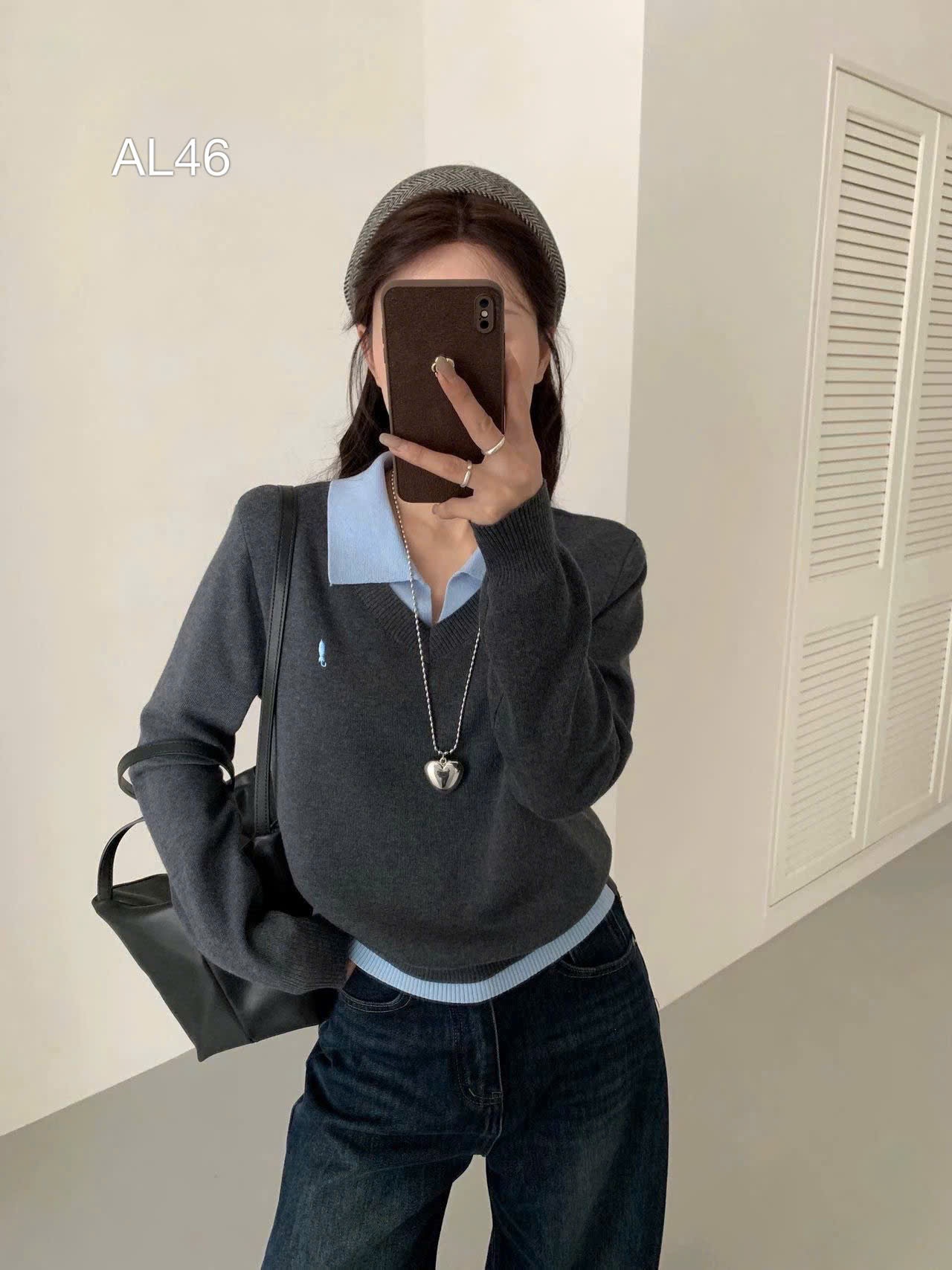 AL46 Áo len cổ phối thêu ngựa