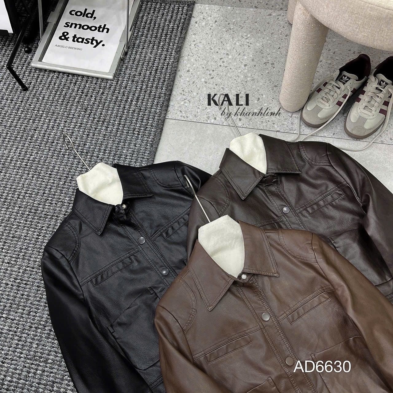 AD6630 Áo da cổ bẻ túi cơi