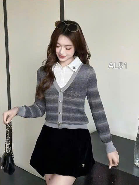 AL51 len kẻ phối cổ sơ mi